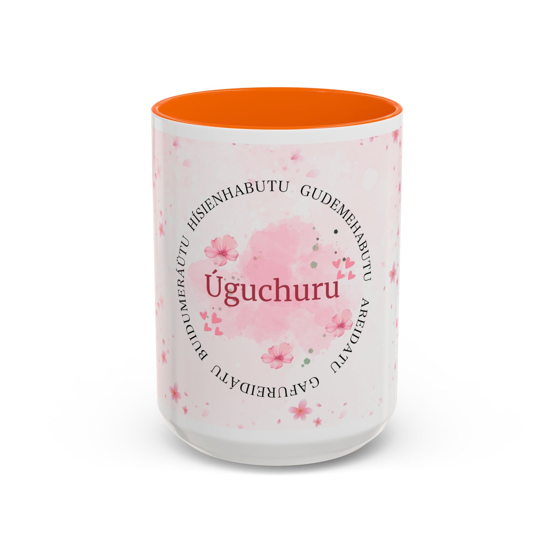 Uguchuru Accent Coffee Mug – Floral Pink Heart Design (11/15oz)