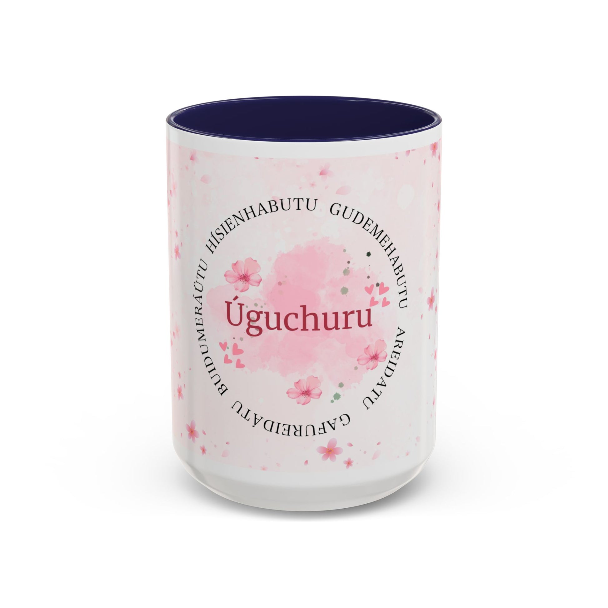 Uguchuru Accent Coffee Mug – Floral Pink Heart Design (11/15oz)