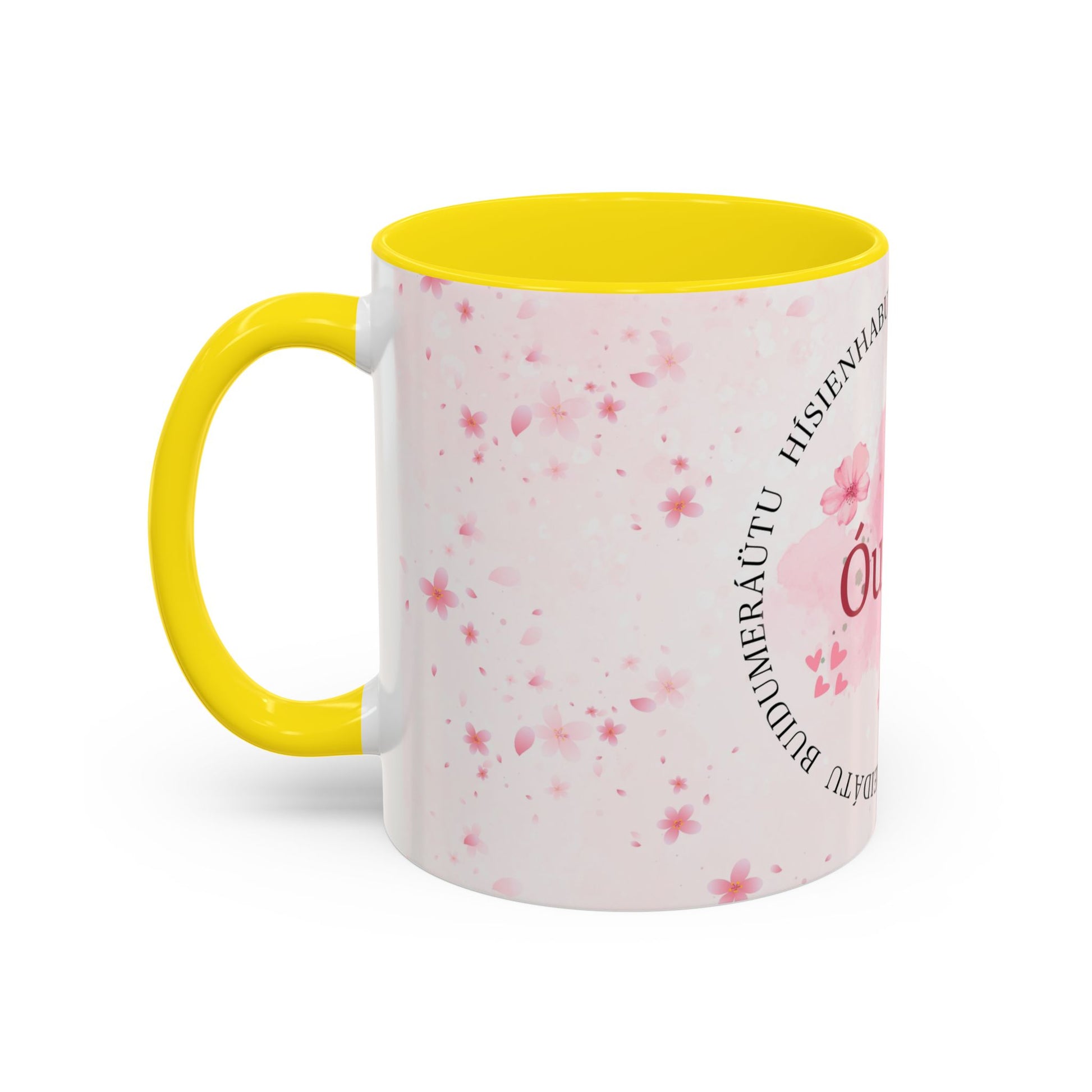 Óufuri Pink Floral Accent Coffee Mug — Sakura-Inspired Ceramic Cup (11/15oz)