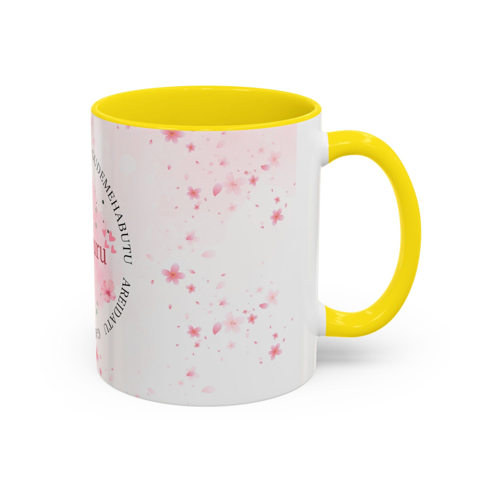 Uguchuru Accent Coffee Mug – Floral Pink Heart Design (11/15oz)