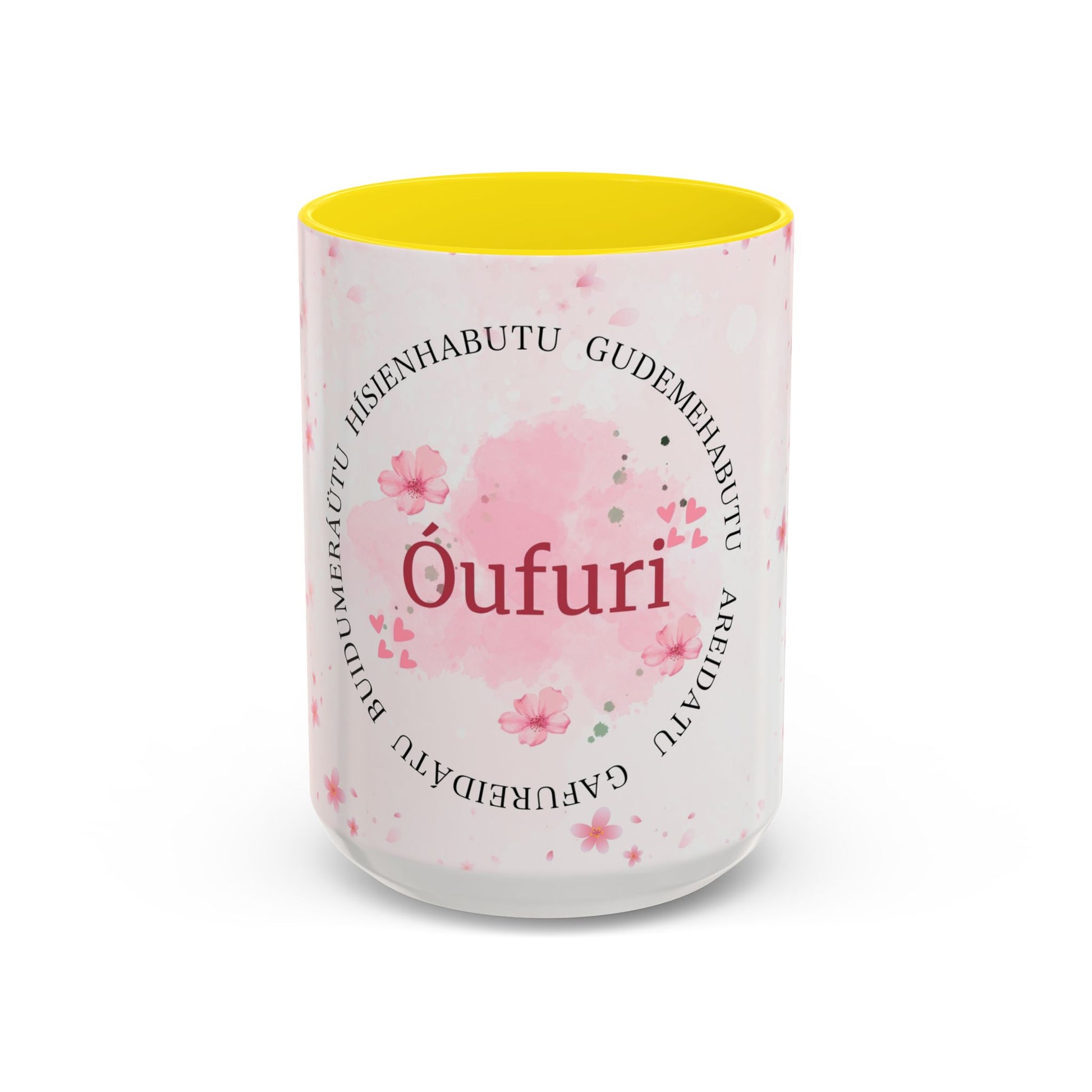 Óufuri Pink Floral Accent Coffee Mug — Sakura-Inspired Ceramic Cup (11/15oz)