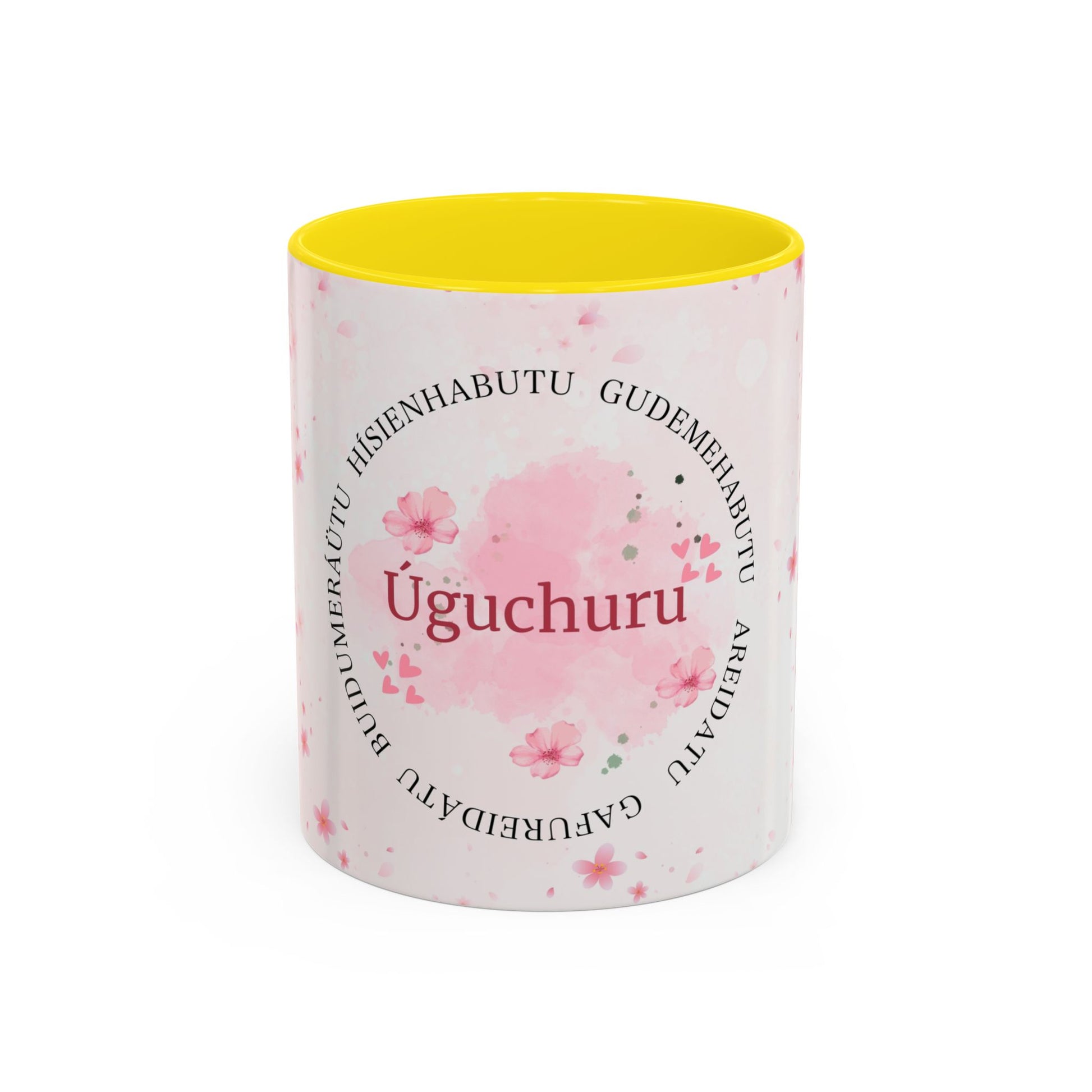 Uguchuru Accent Coffee Mug – Floral Pink Heart Design (11/15oz)