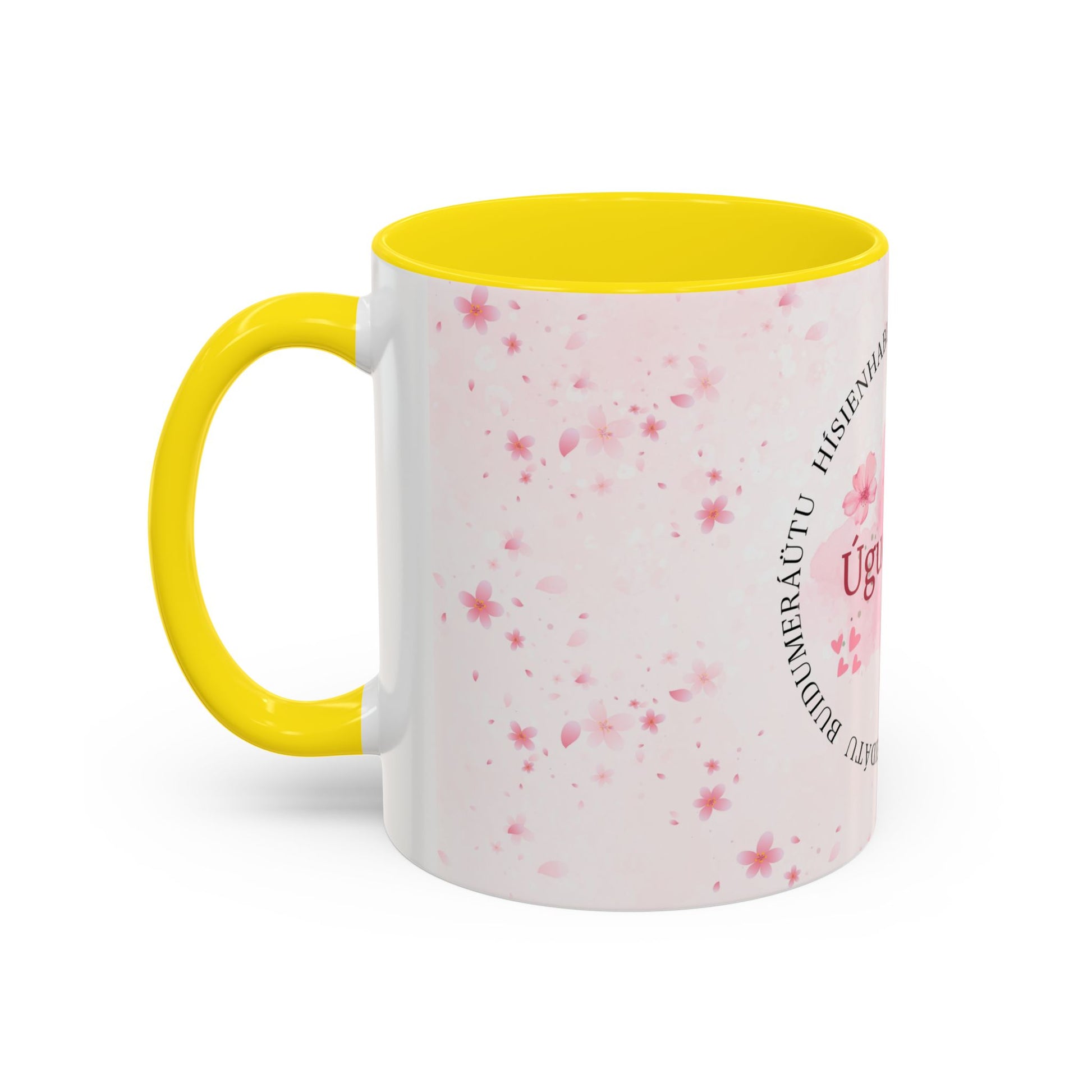 Uguchuru Accent Coffee Mug – Floral Pink Heart Design (11/15oz)