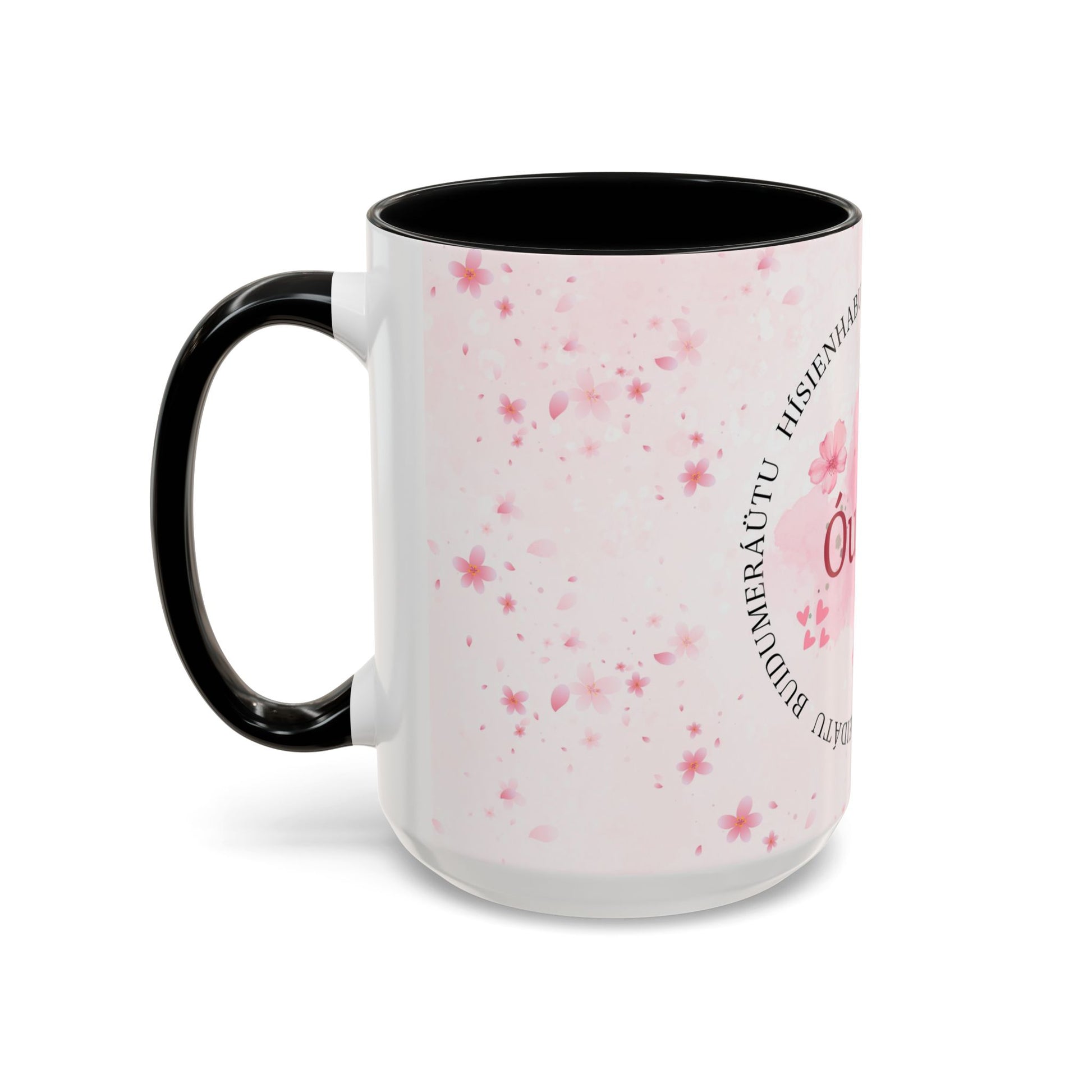 Óufuri Pink Floral Accent Coffee Mug — Sakura-Inspired Ceramic Cup (11/15oz)