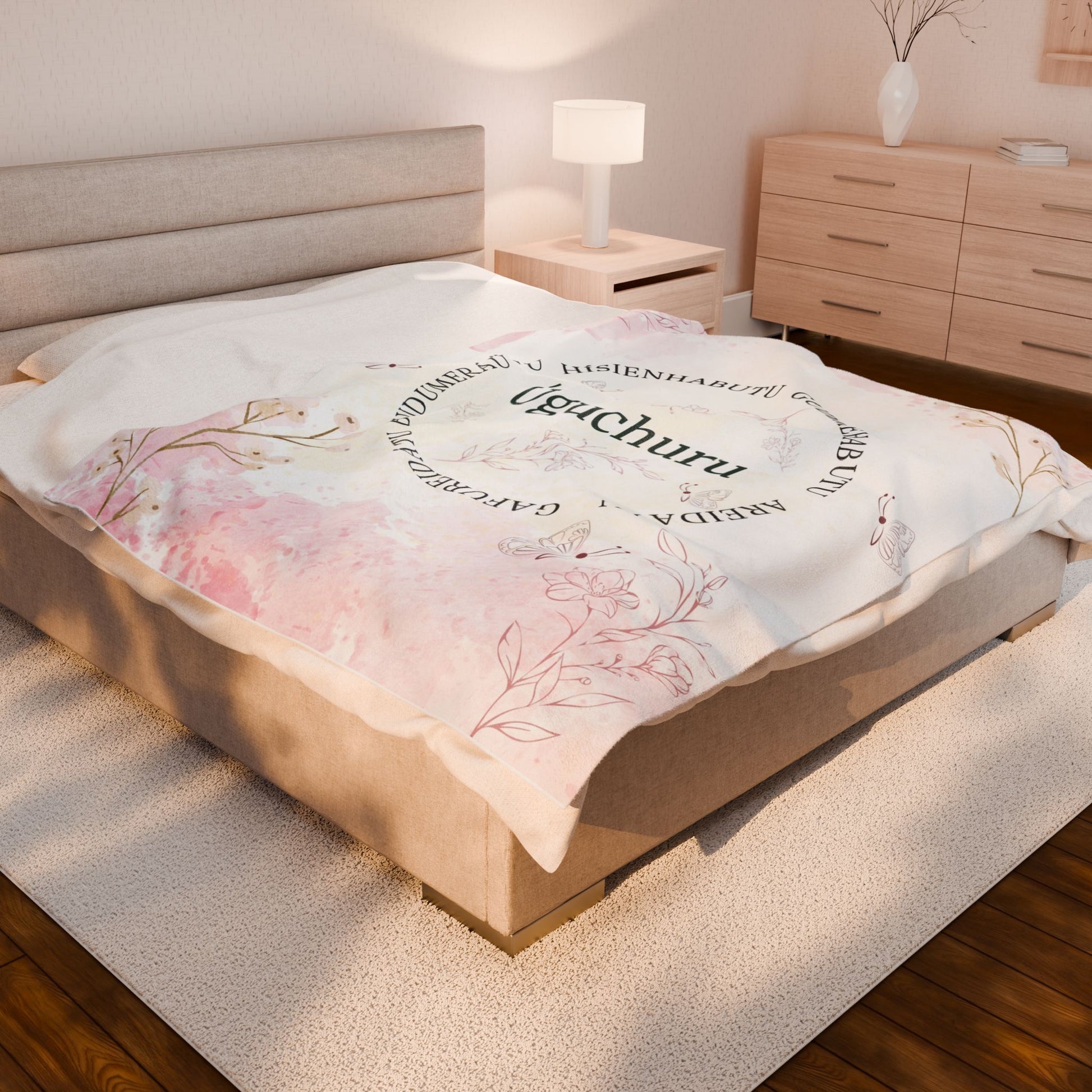 Uguchuru Floral Soft Throw with Inspirational Circle Text