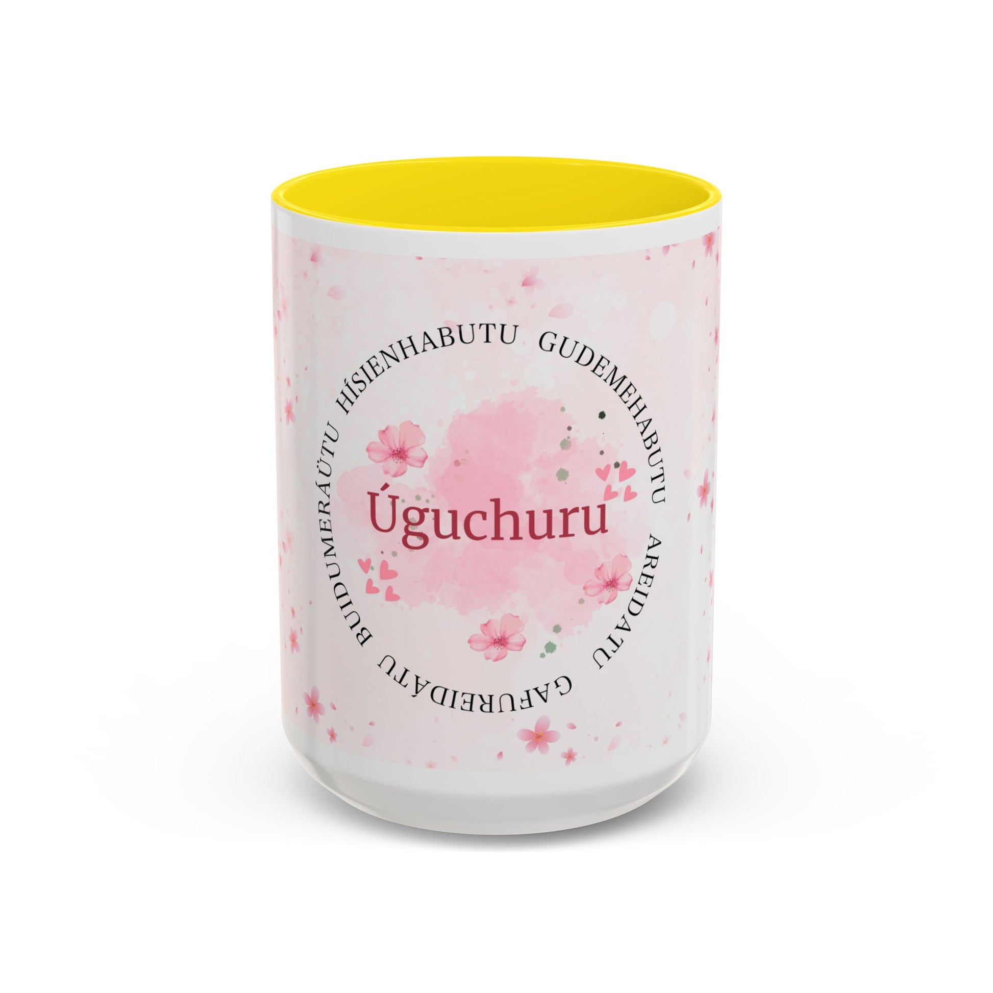 Uguchuru Accent Coffee Mug – Floral Pink Heart Design (11/15oz)