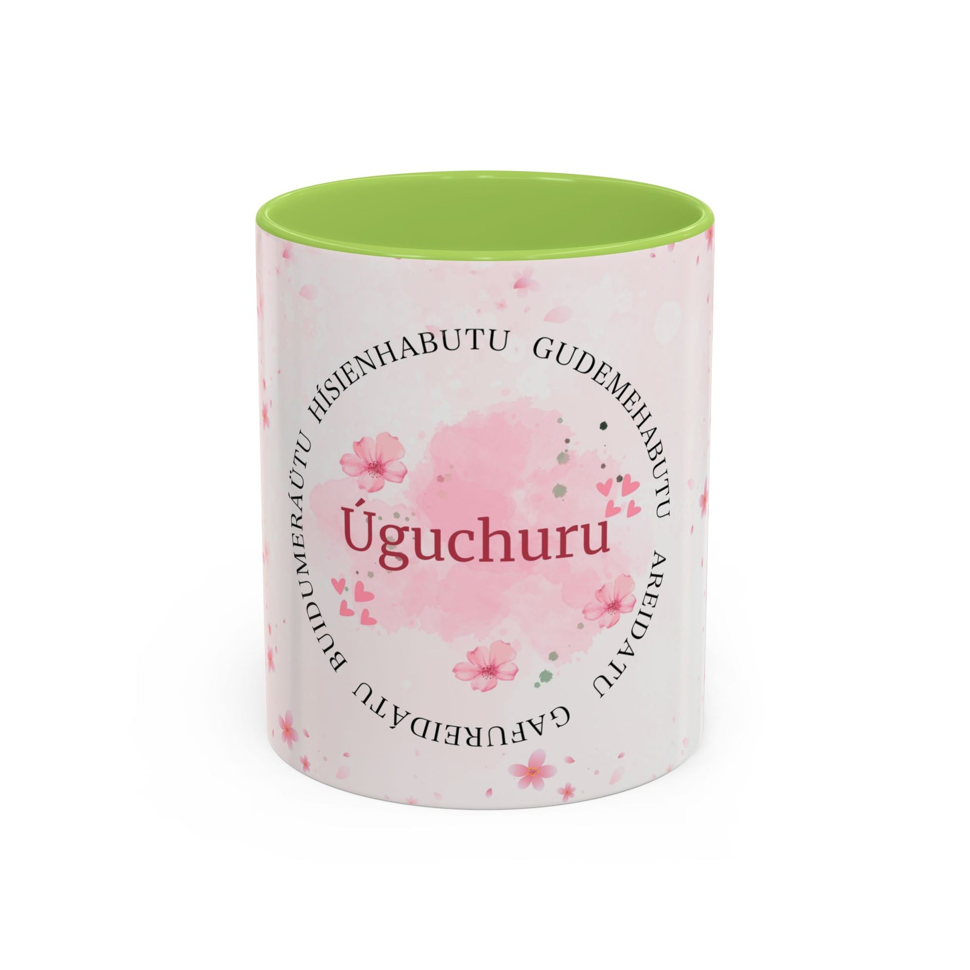 Uguchuru Accent Coffee Mug – Floral Pink Heart Design (11/15oz)