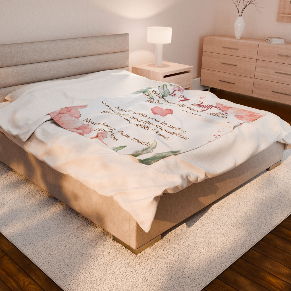 To My Daughter Velveteen Plush Blanket – Floral Comfort & Loving Message
