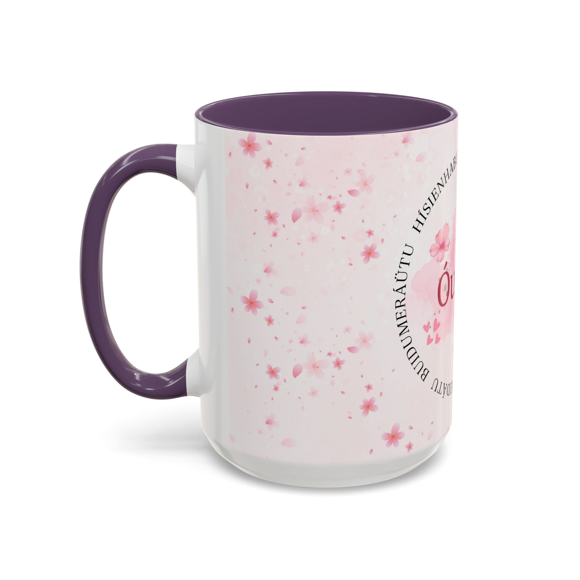 Óufuri Pink Floral Accent Coffee Mug — Sakura-Inspired Ceramic Cup (11/15oz)