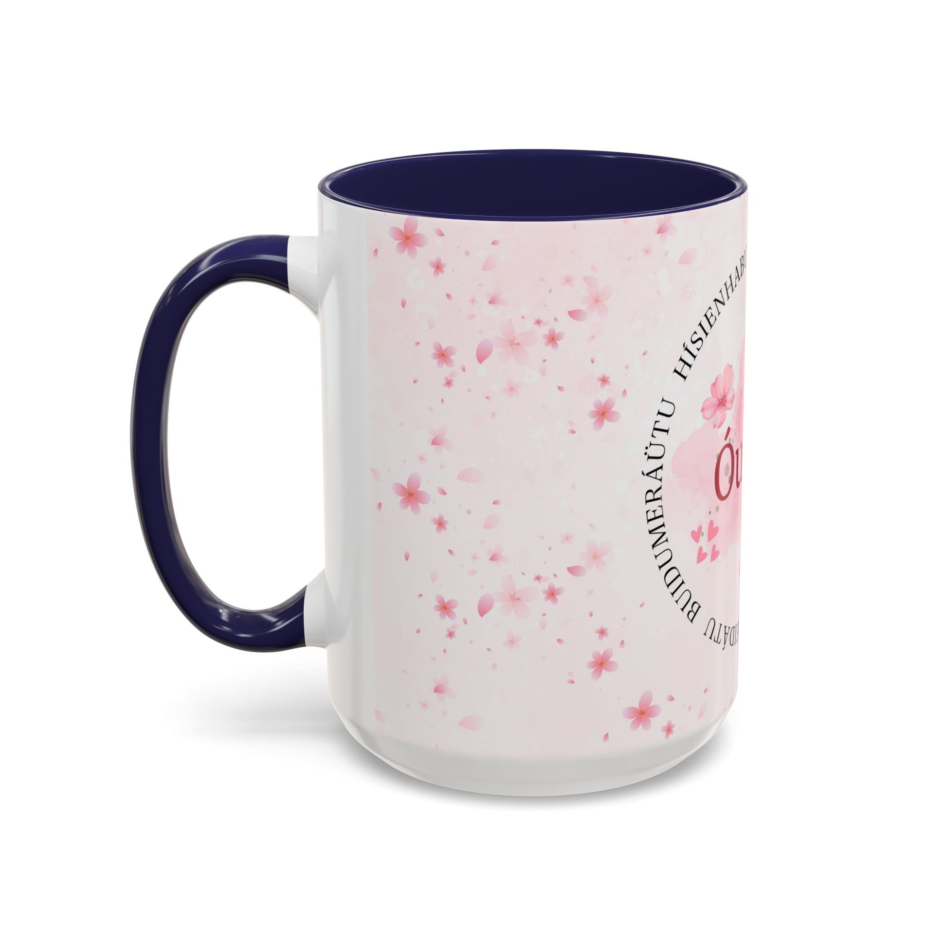 Óufuri Pink Floral Accent Coffee Mug — Sakura-Inspired Ceramic Cup (11/15oz)