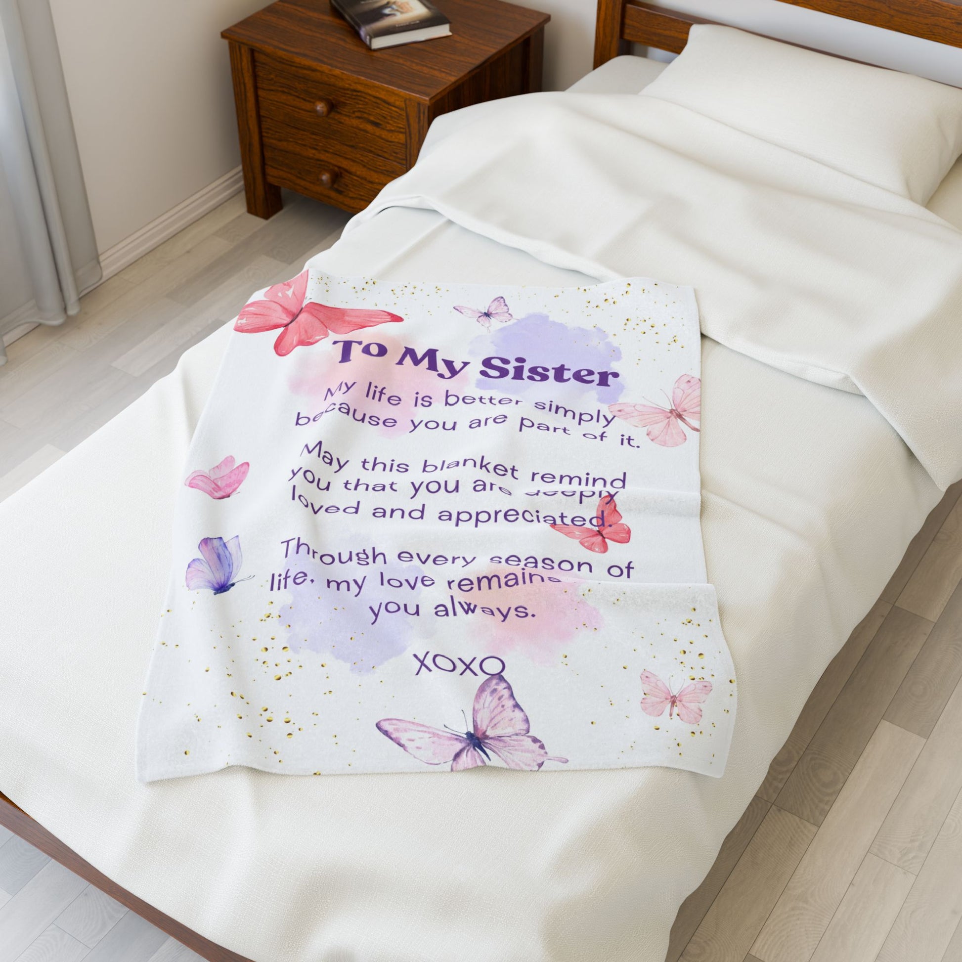 Sister Velveteen Plush Blanket - Sentimental Butterflies & Heartfelt Message