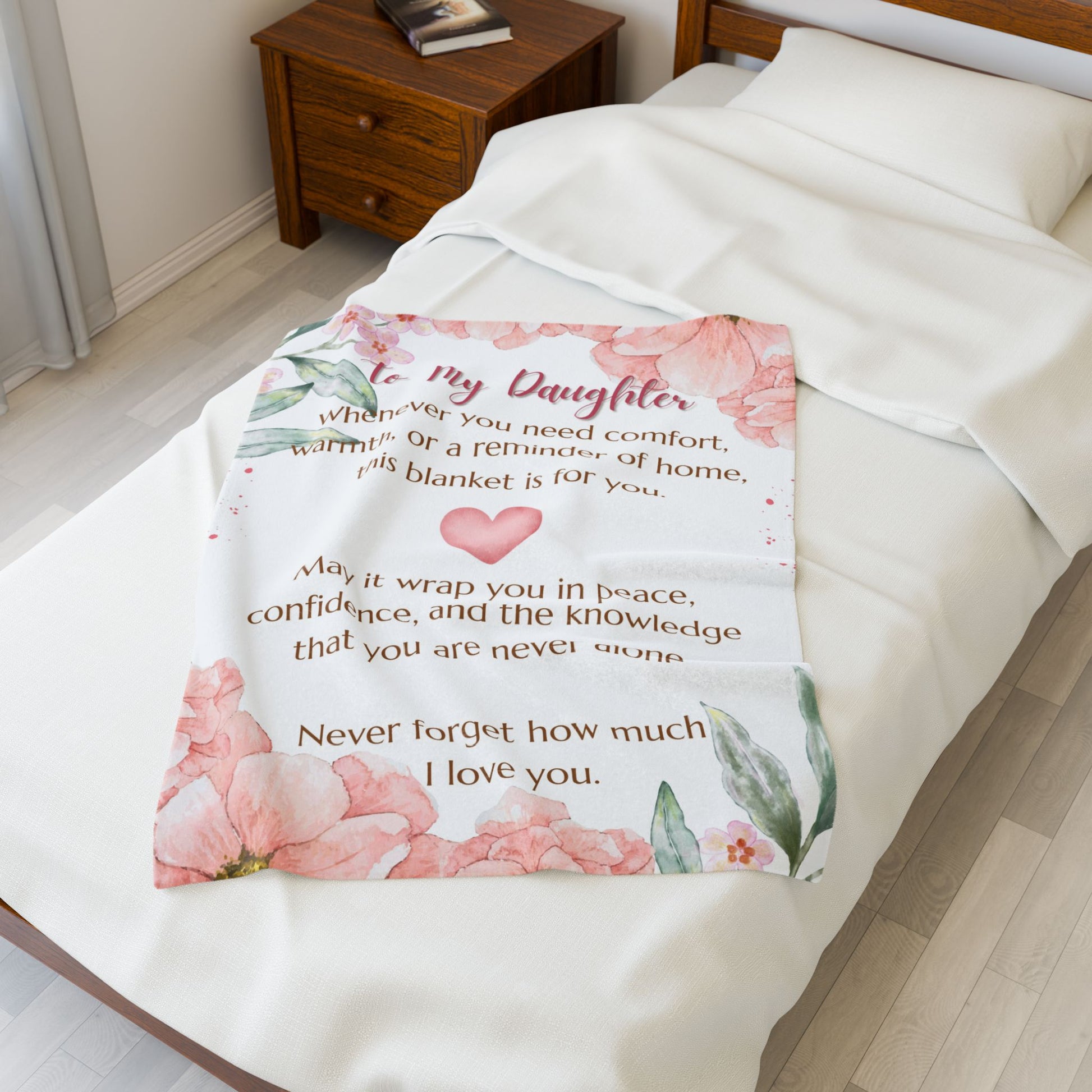 To My Daughter Velveteen Plush Blanket – Floral Comfort & Loving Message