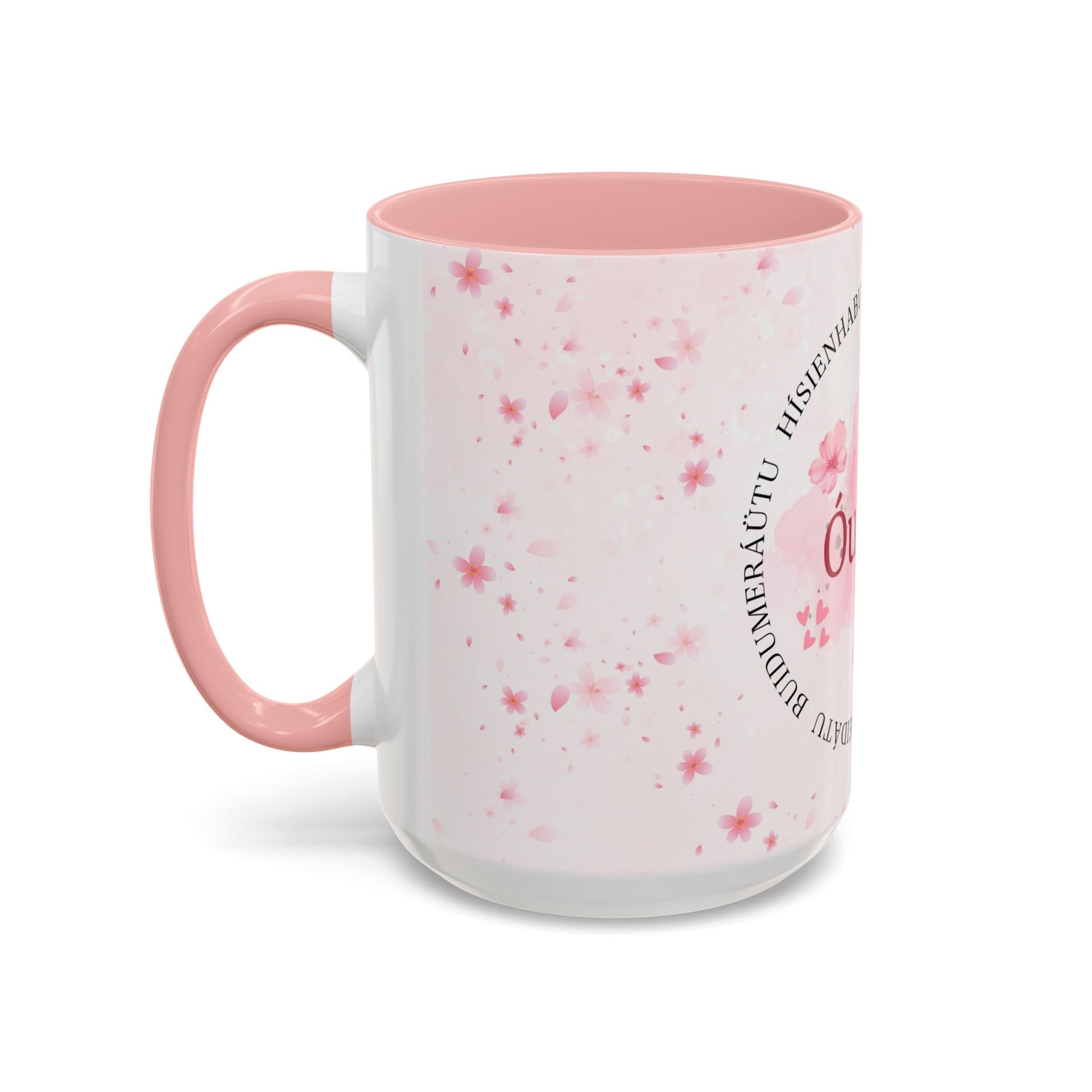 Óufuri Pink Floral Accent Coffee Mug — Sakura-Inspired Ceramic Cup (11/15oz)