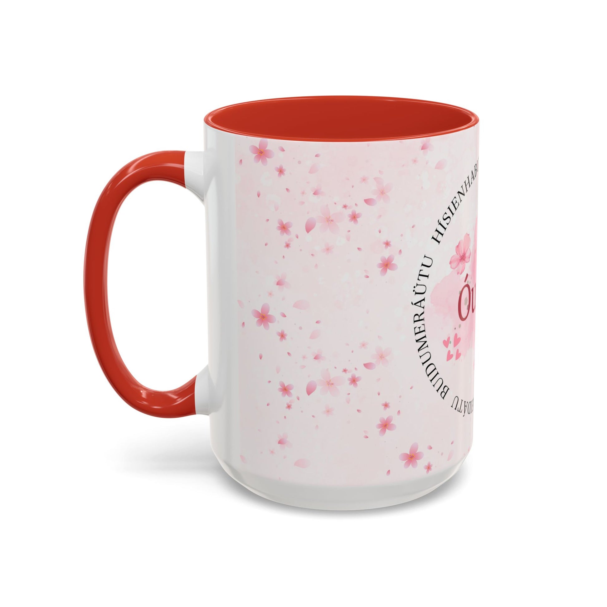 Óufuri Pink Floral Accent Coffee Mug — Sakura-Inspired Ceramic Cup (11/15oz)