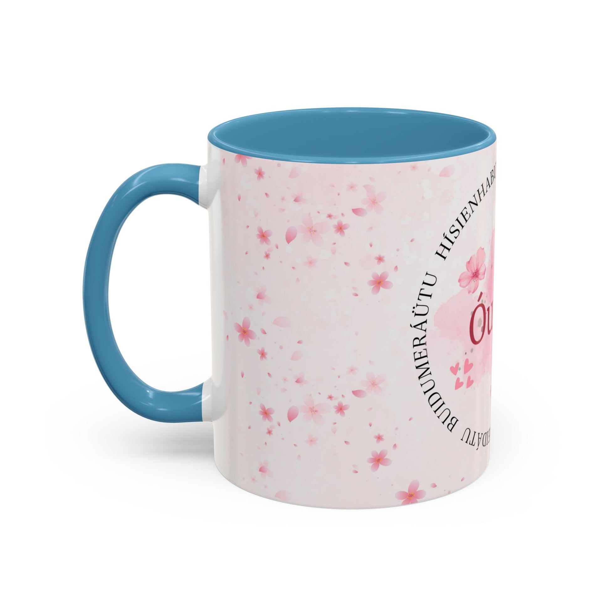 Óufuri Pink Floral Accent Coffee Mug — Sakura-Inspired Ceramic Cup (11/15oz)