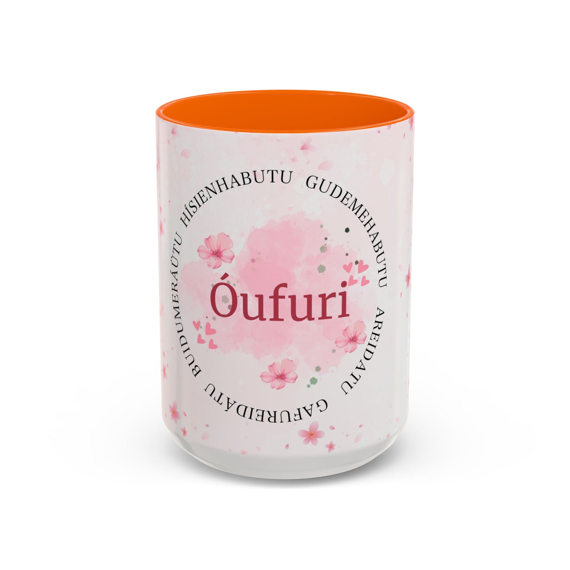 Óufuri Pink Floral Accent Coffee Mug — Sakura-Inspired Ceramic Cup (11/15oz)