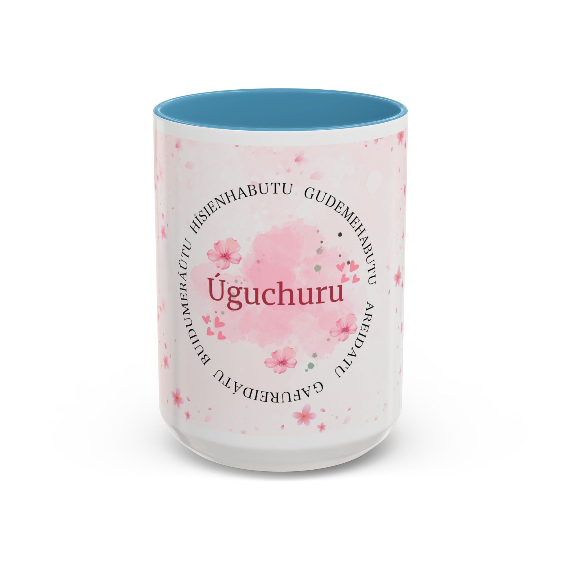 Uguchuru Accent Coffee Mug – Floral Pink Heart Design (11/15oz)