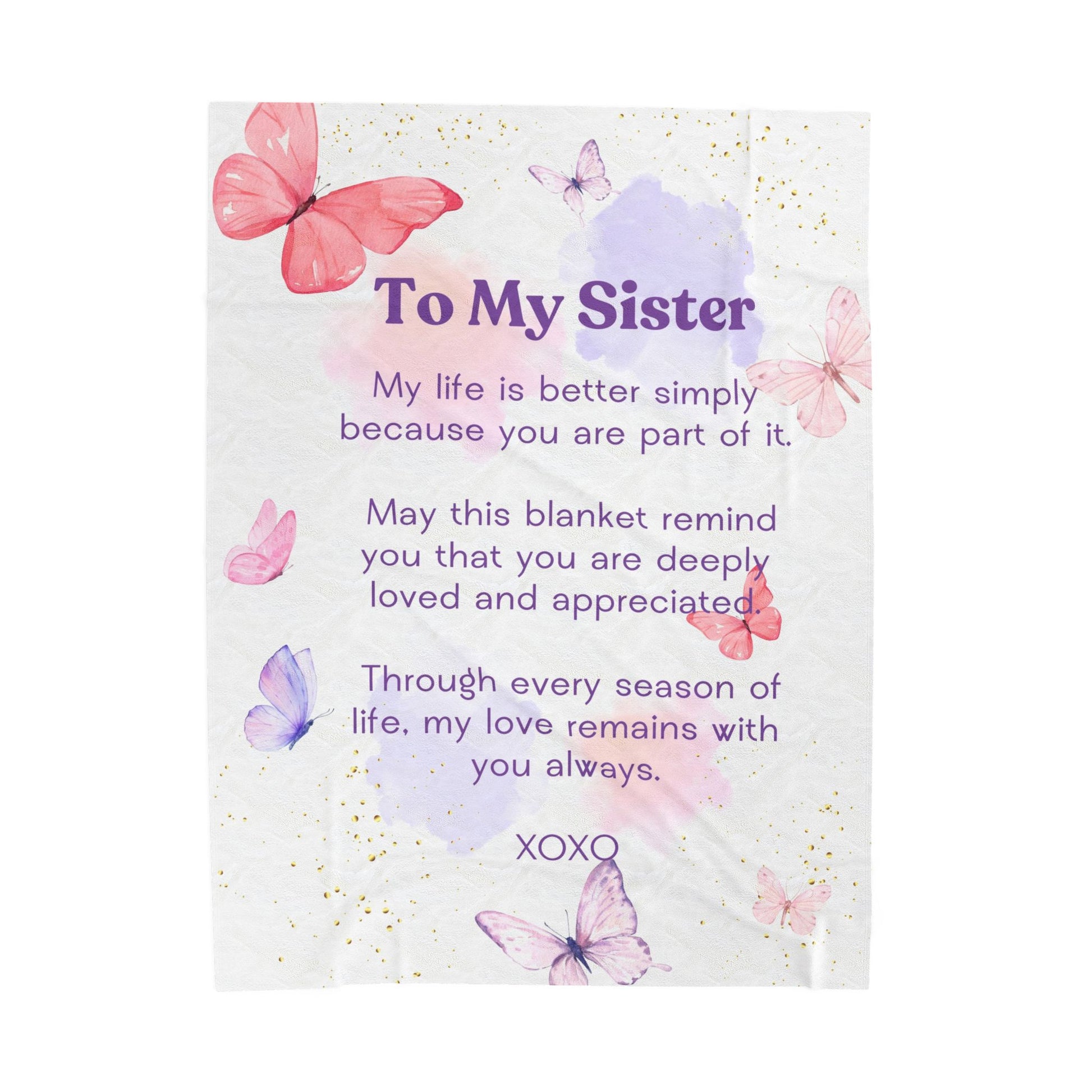 Sister Velveteen Plush Blanket - Sentimental Butterflies & Heartfelt Message