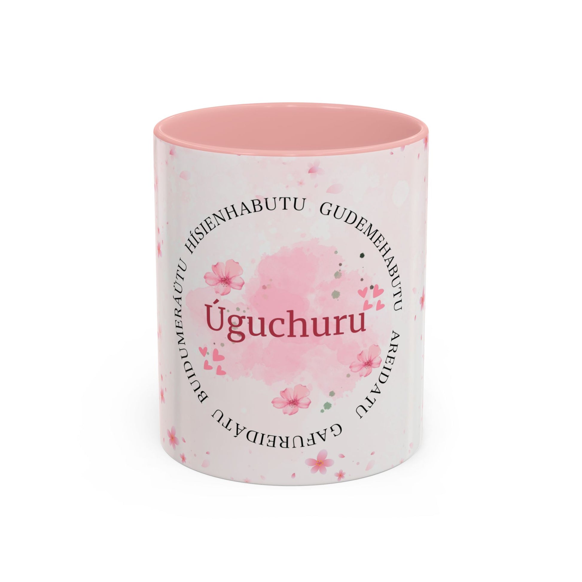 Uguchuru Accent Coffee Mug – Floral Pink Heart Design (11/15oz)