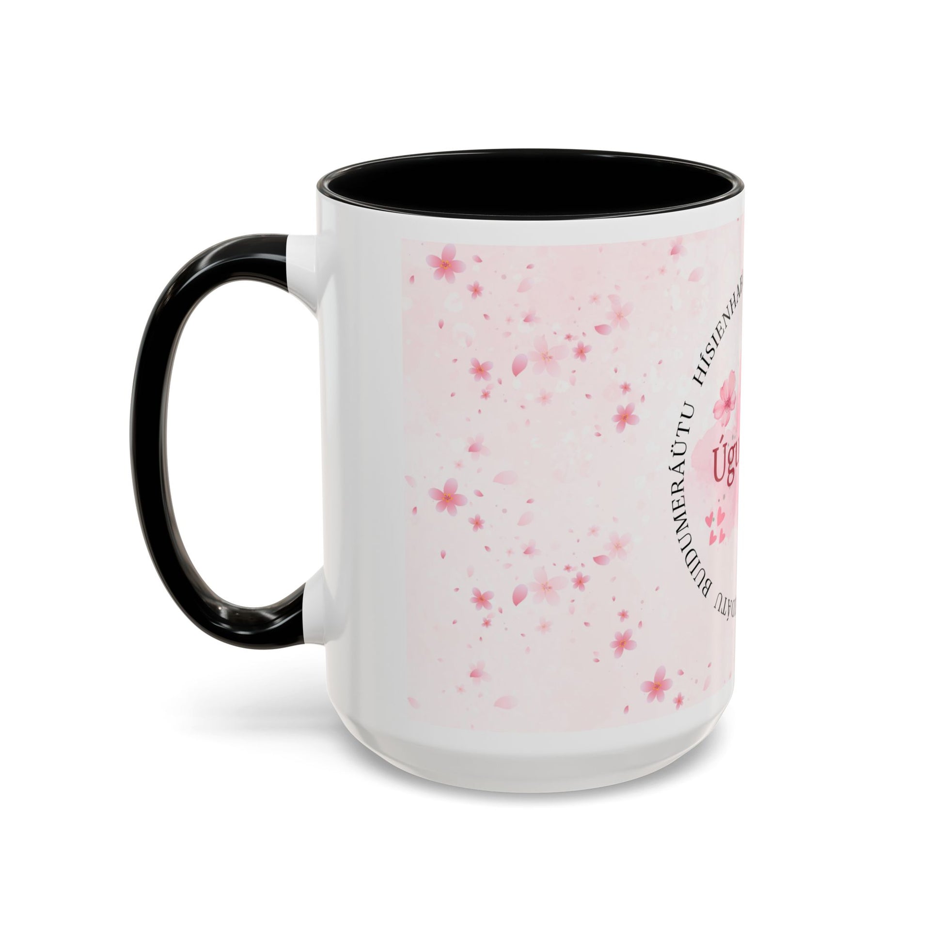 Uguchuru Accent Coffee Mug – Floral Pink Heart Design (11/15oz)
