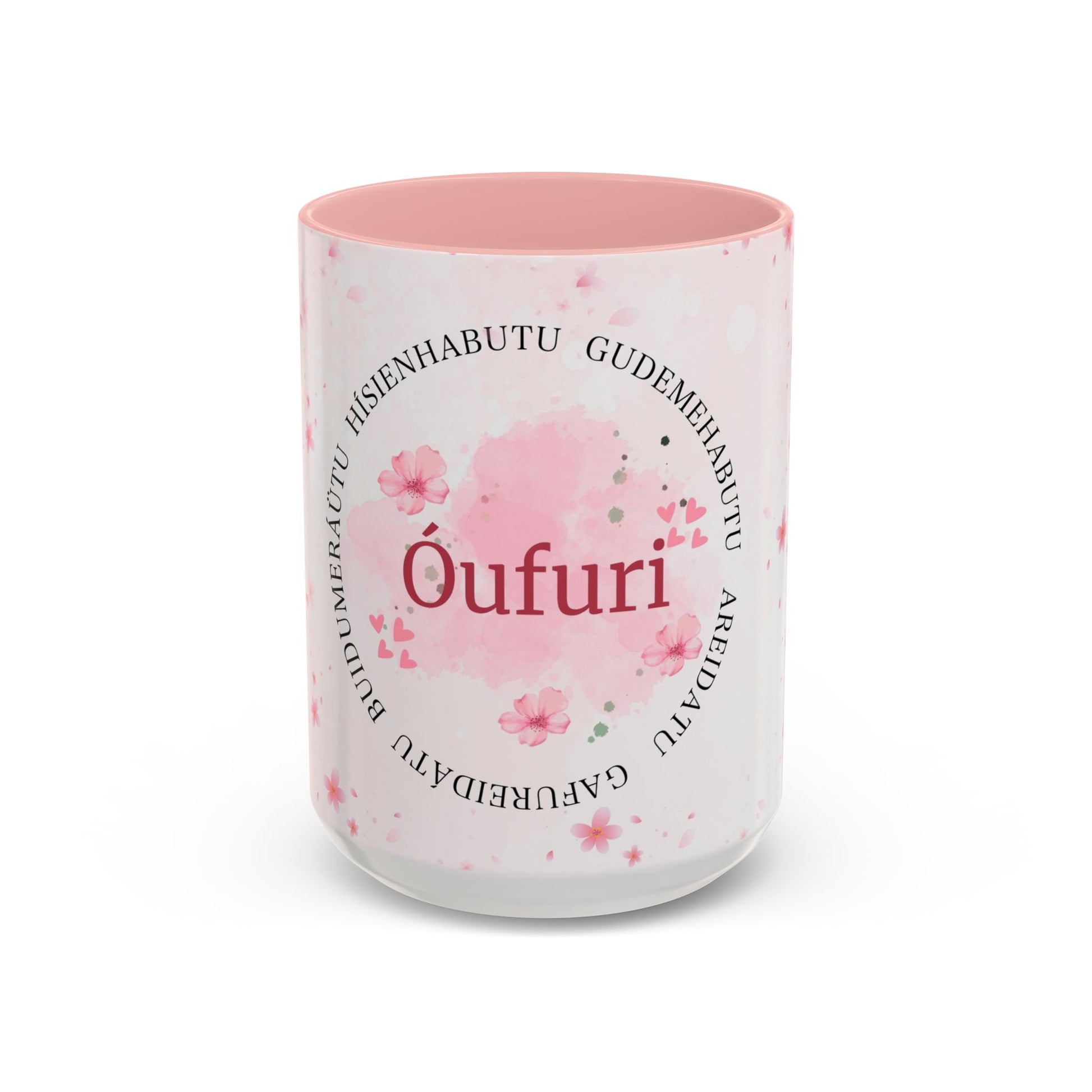 Óufuri Pink Floral Accent Coffee Mug — Sakura-Inspired Ceramic Cup (11/15oz)