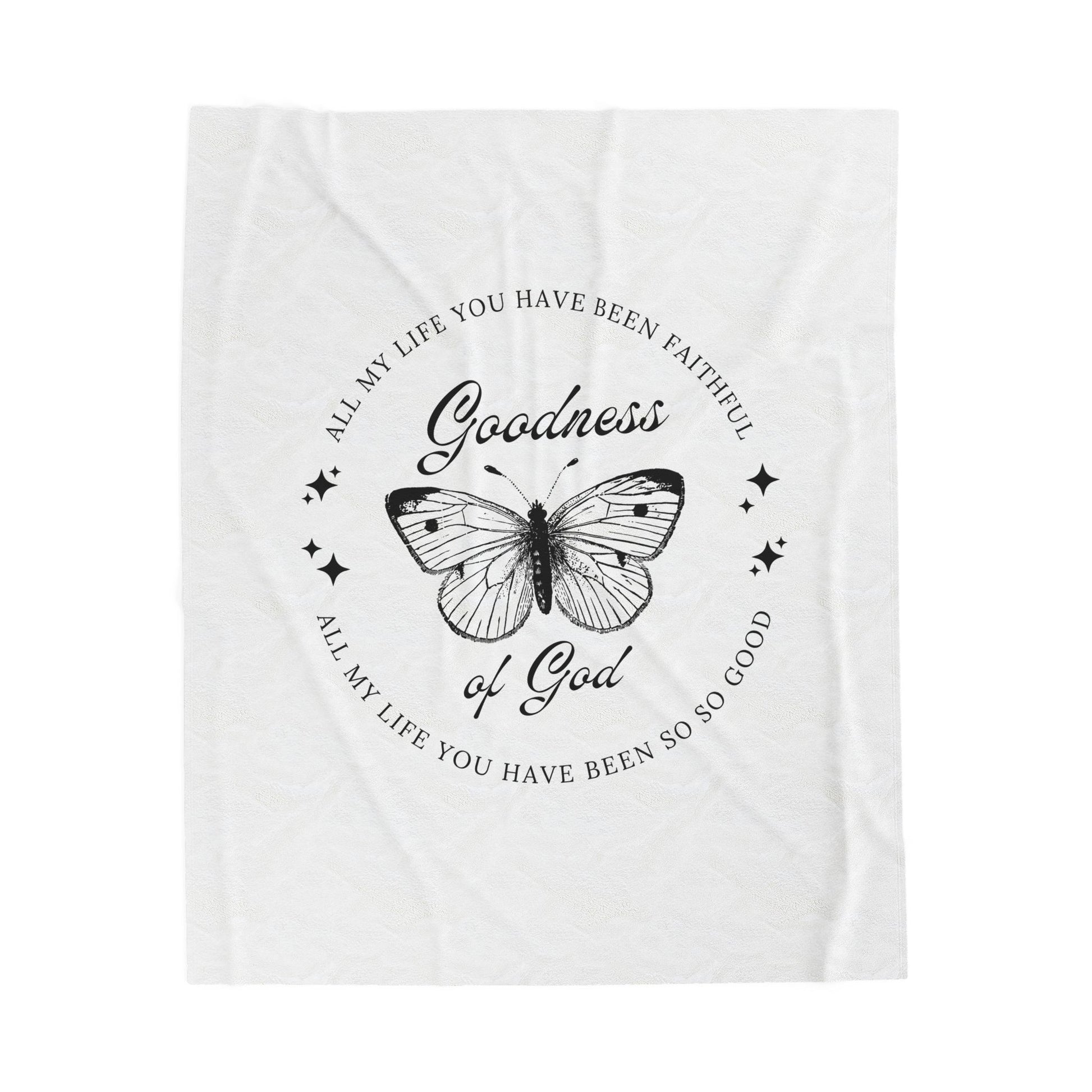 Faith-Inspired Velveteen Blanket — “Goodness of God” Butterfly Scripture Throw