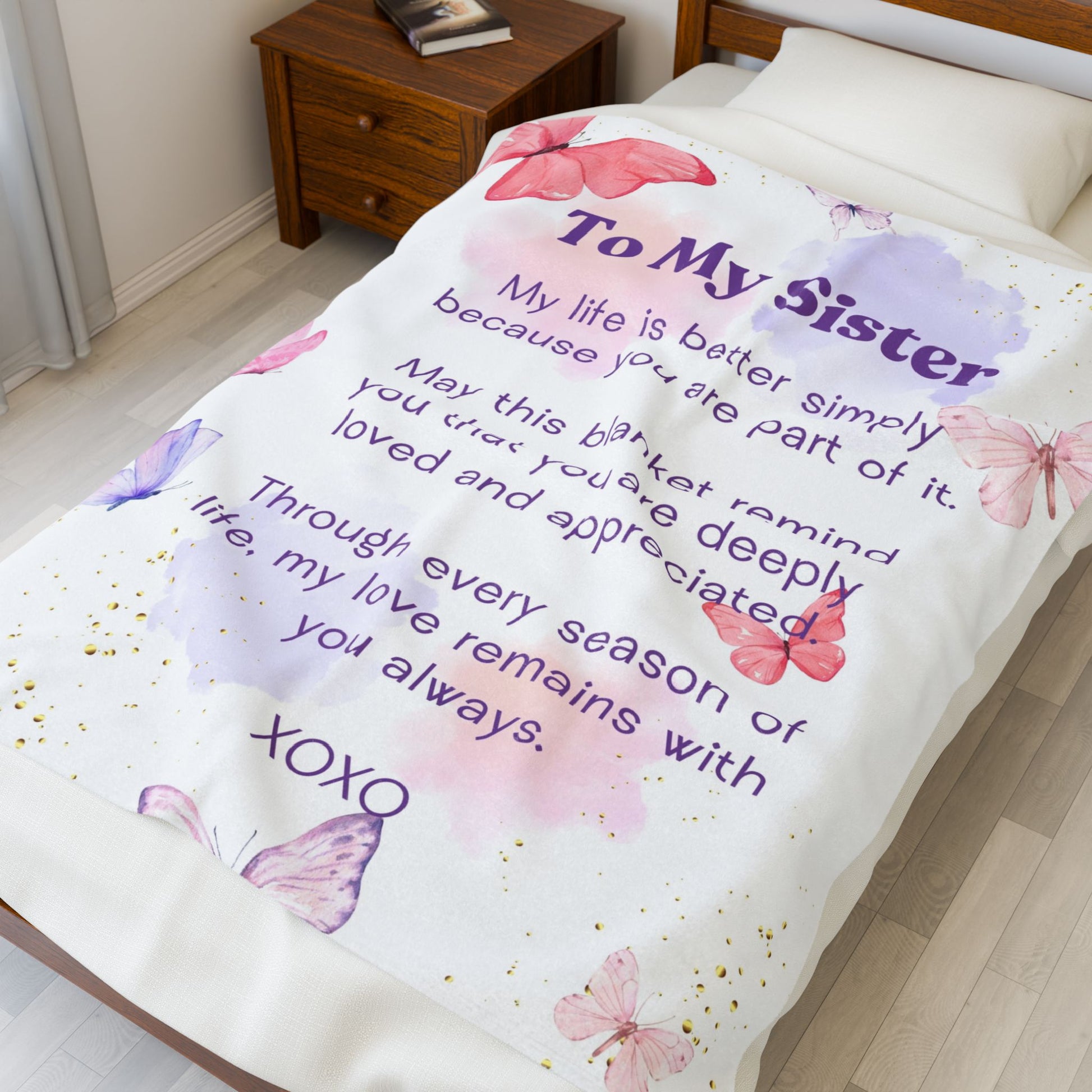 Sister Velveteen Plush Blanket - Sentimental Butterflies & Heartfelt Message