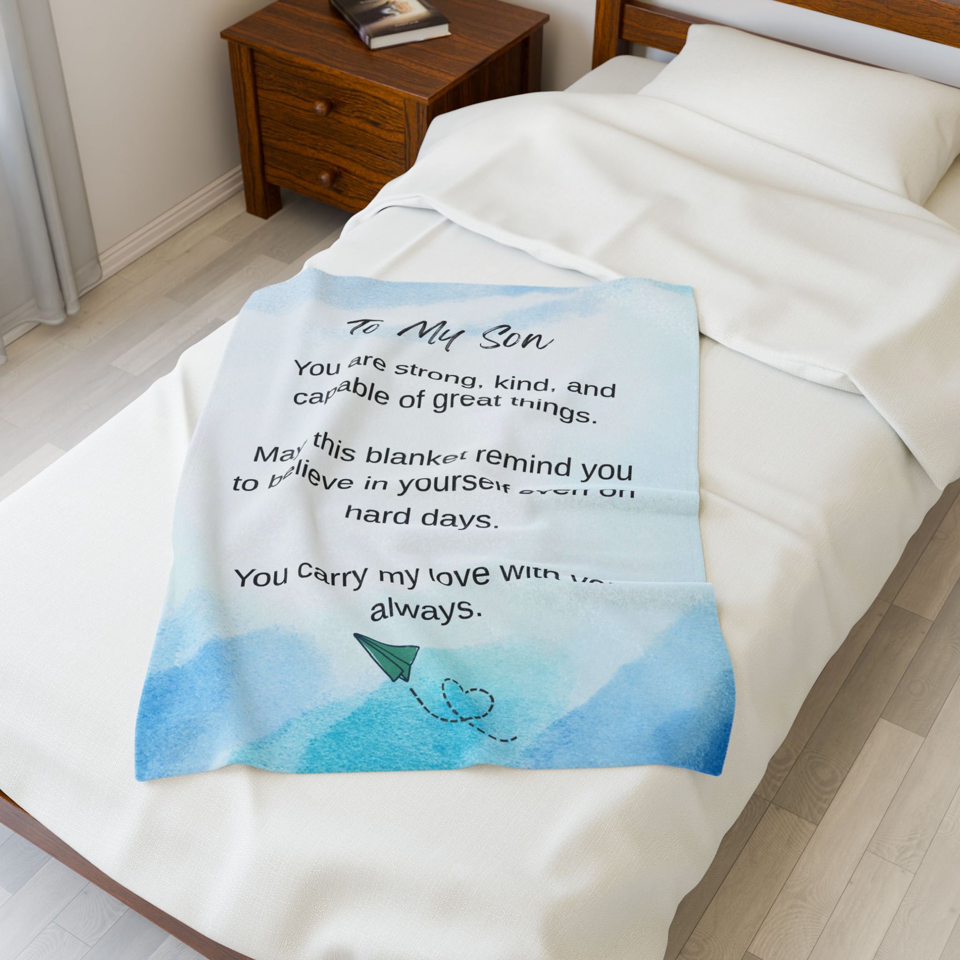 To My Son Velveteen Plush Blanket – Inspirational Keepsake with 'You Are Strong, Kind, and Capable' Message