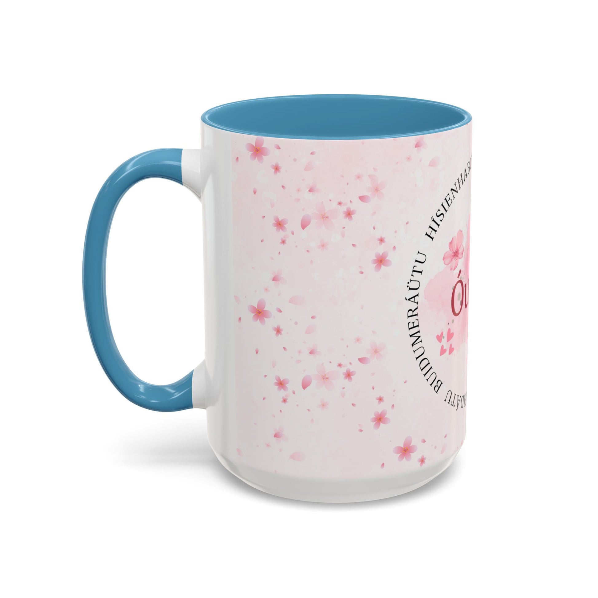 Óufuri Pink Floral Accent Coffee Mug — Sakura-Inspired Ceramic Cup (11/15oz)