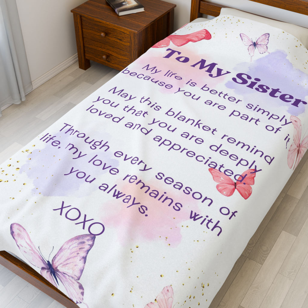 Sister Velveteen Plush Blanket - Sentimental Butterflies & Heartfelt Message
