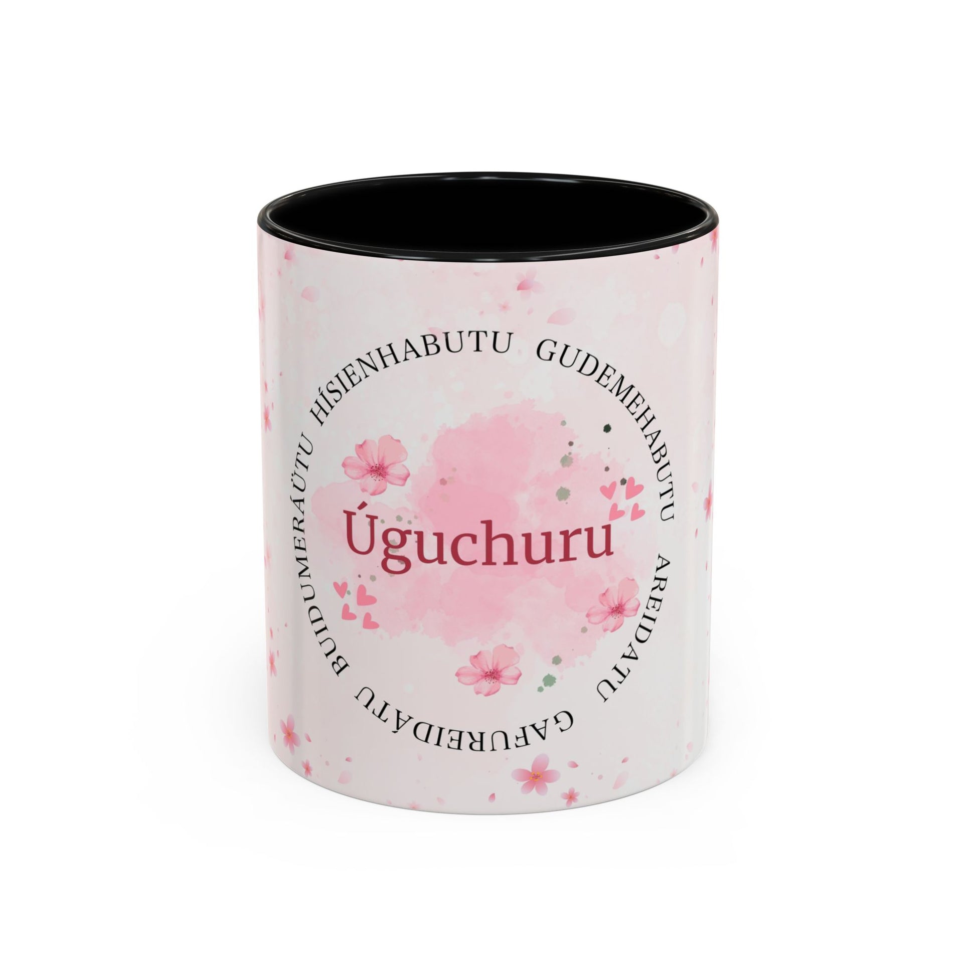 Uguchuru Accent Coffee Mug – Floral Pink Heart Design (11/15oz)