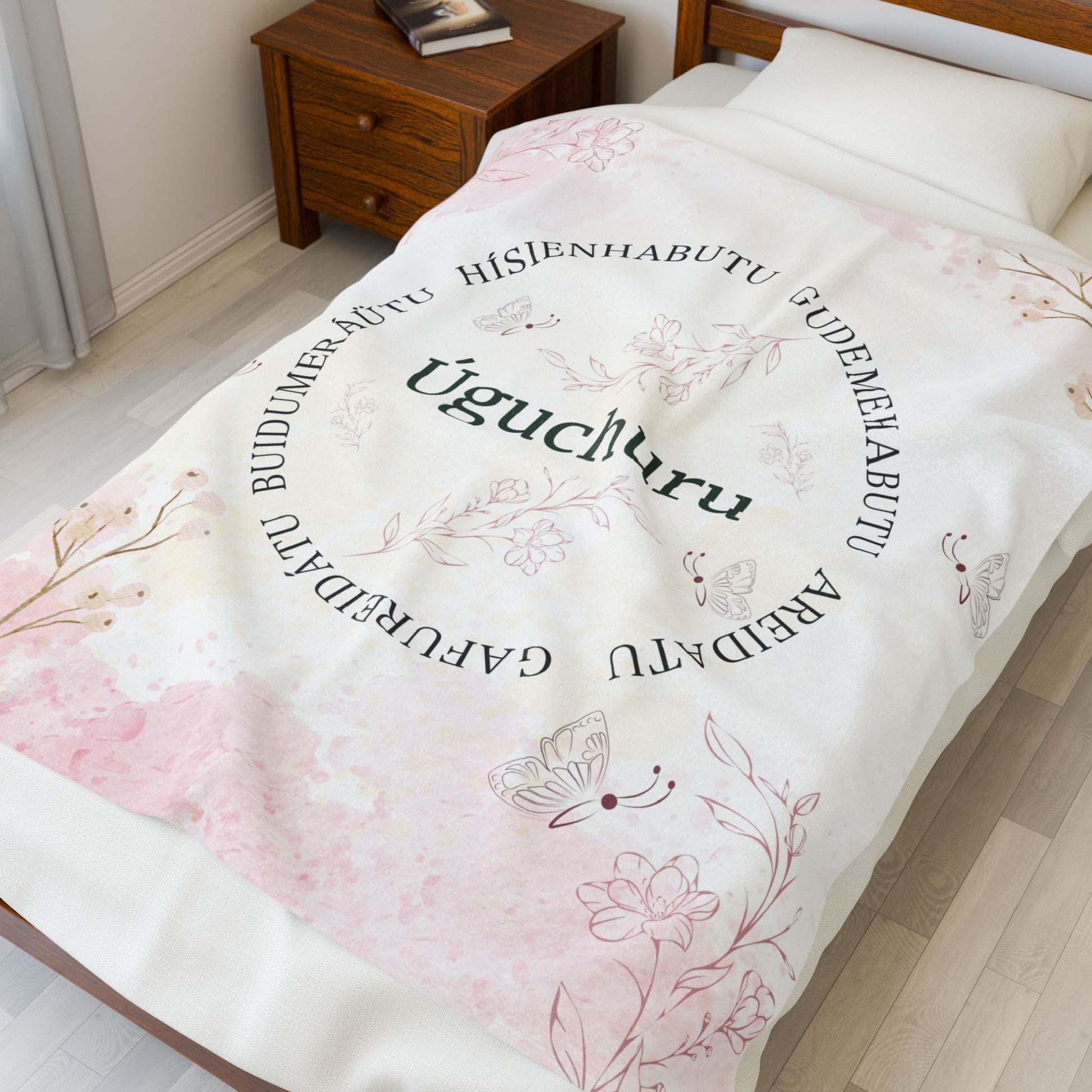 Uguchuru Floral Soft Throw with Inspirational Circle Text