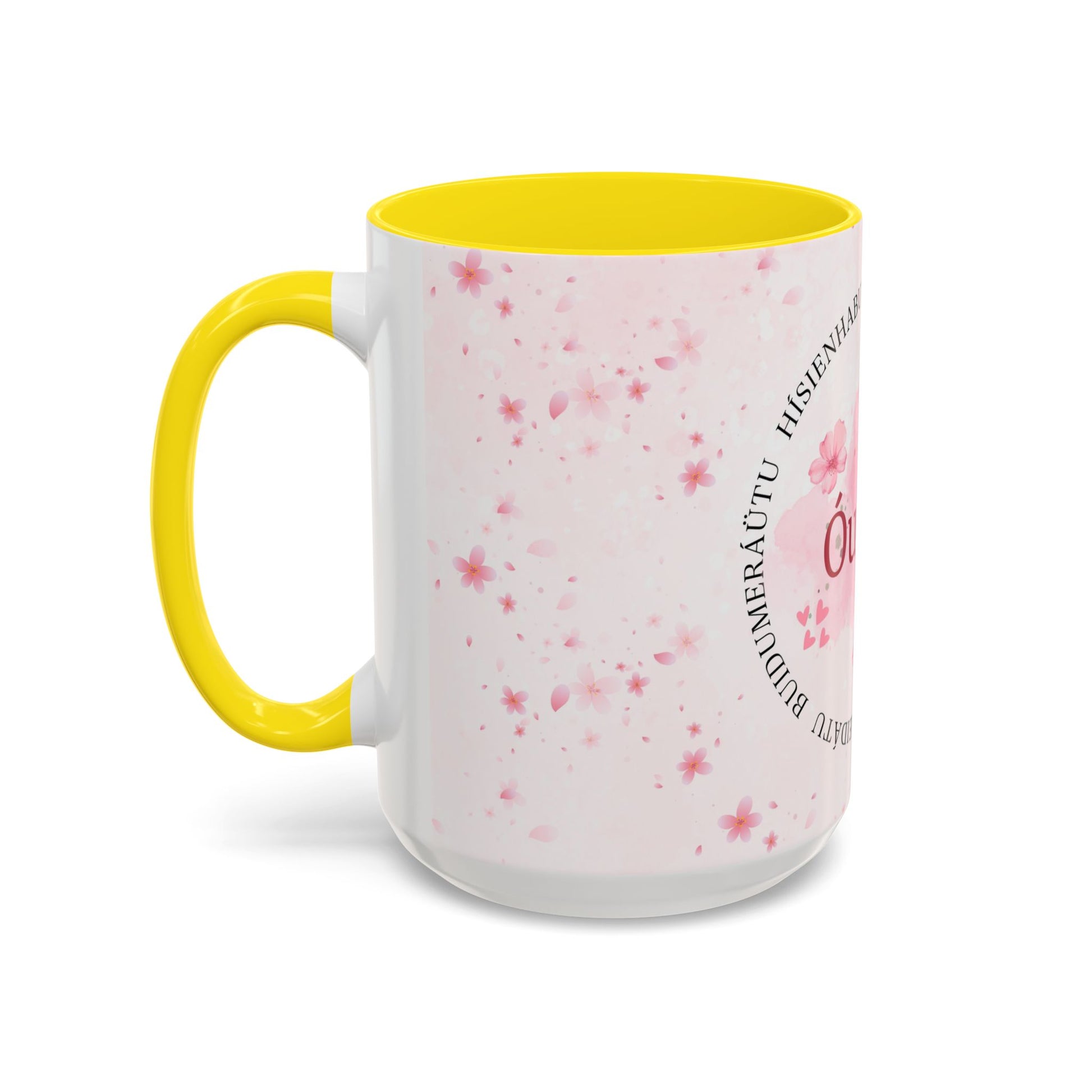 Óufuri Pink Floral Accent Coffee Mug — Sakura-Inspired Ceramic Cup (11/15oz)