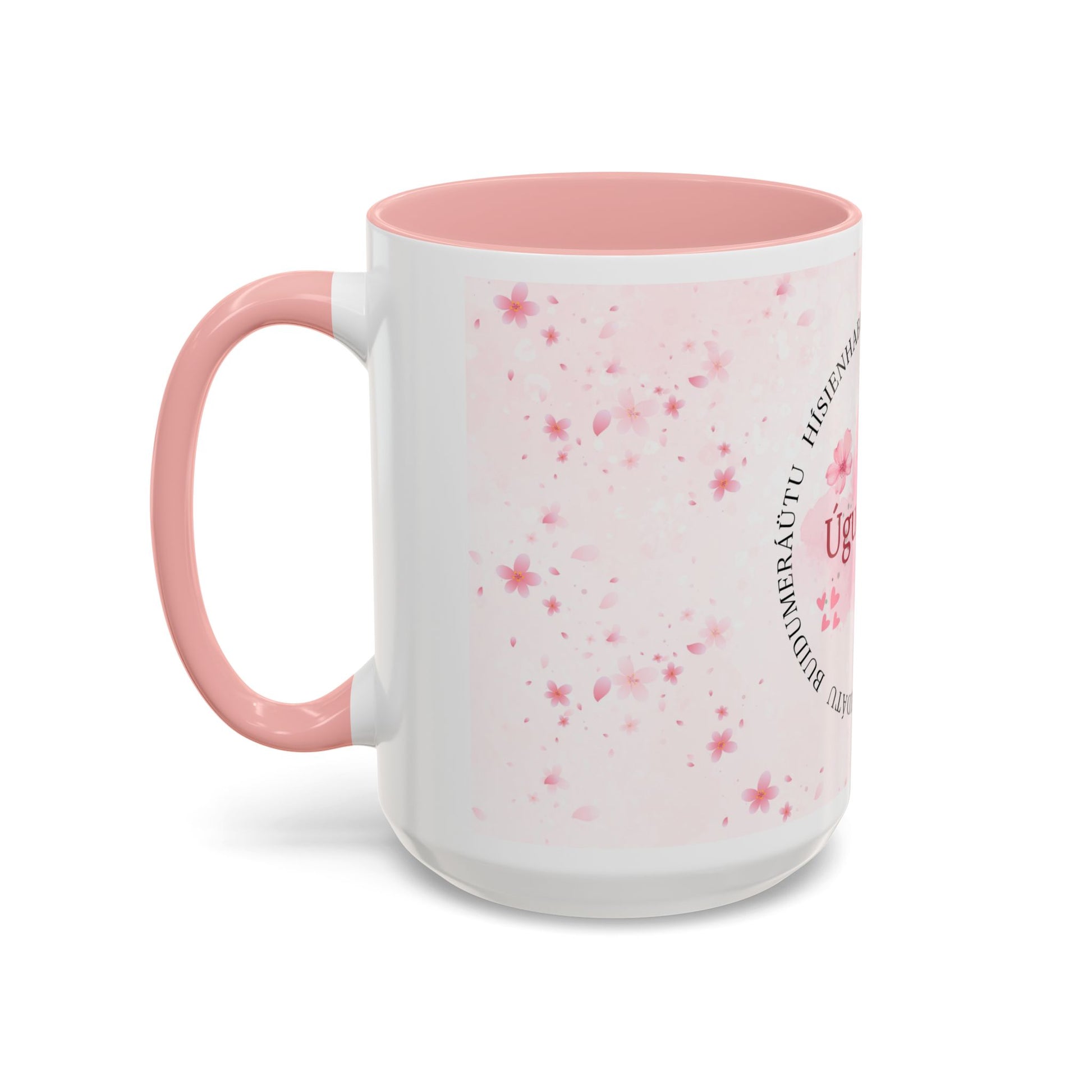 Uguchuru Accent Coffee Mug – Floral Pink Heart Design (11/15oz)