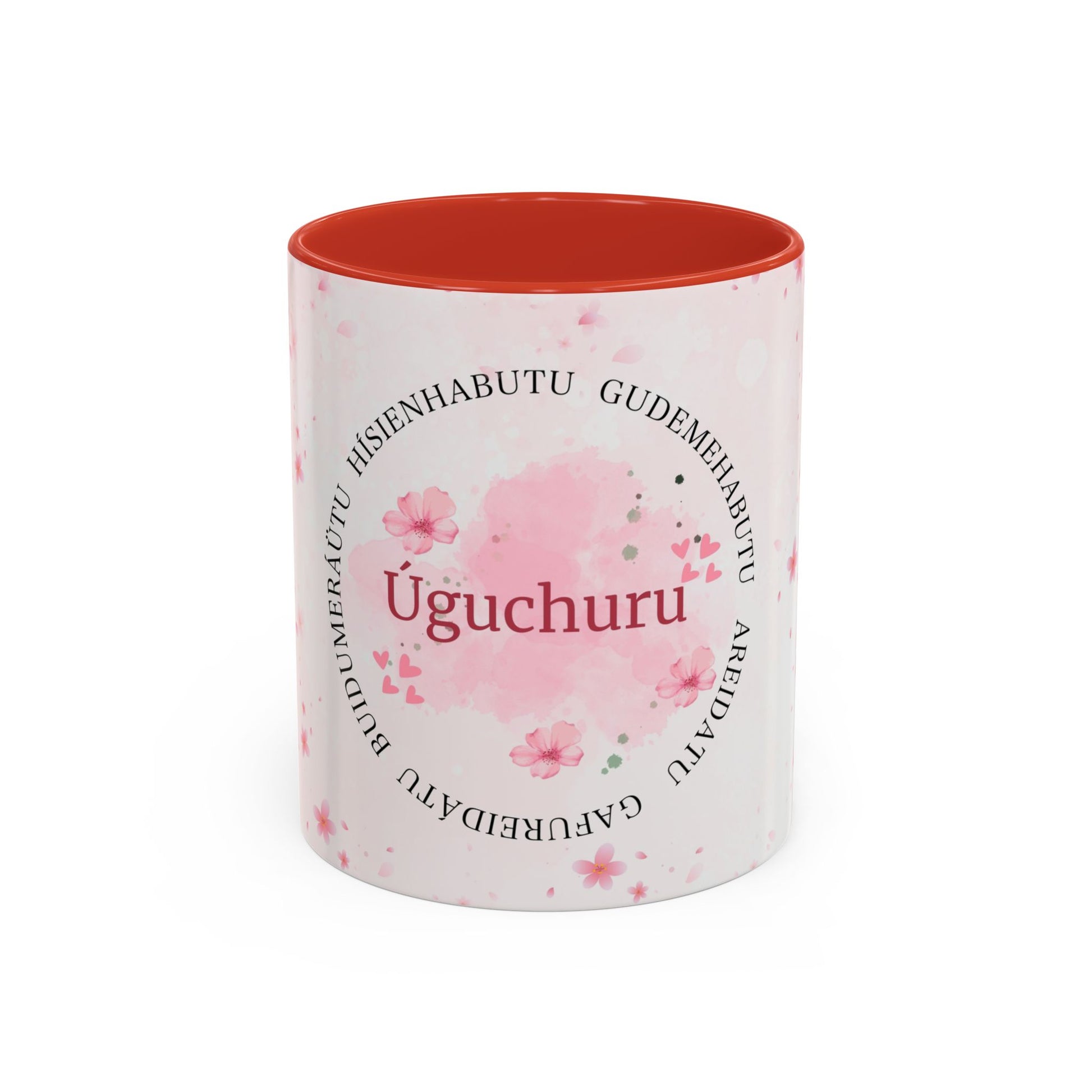 Uguchuru Accent Coffee Mug – Floral Pink Heart Design (11/15oz)