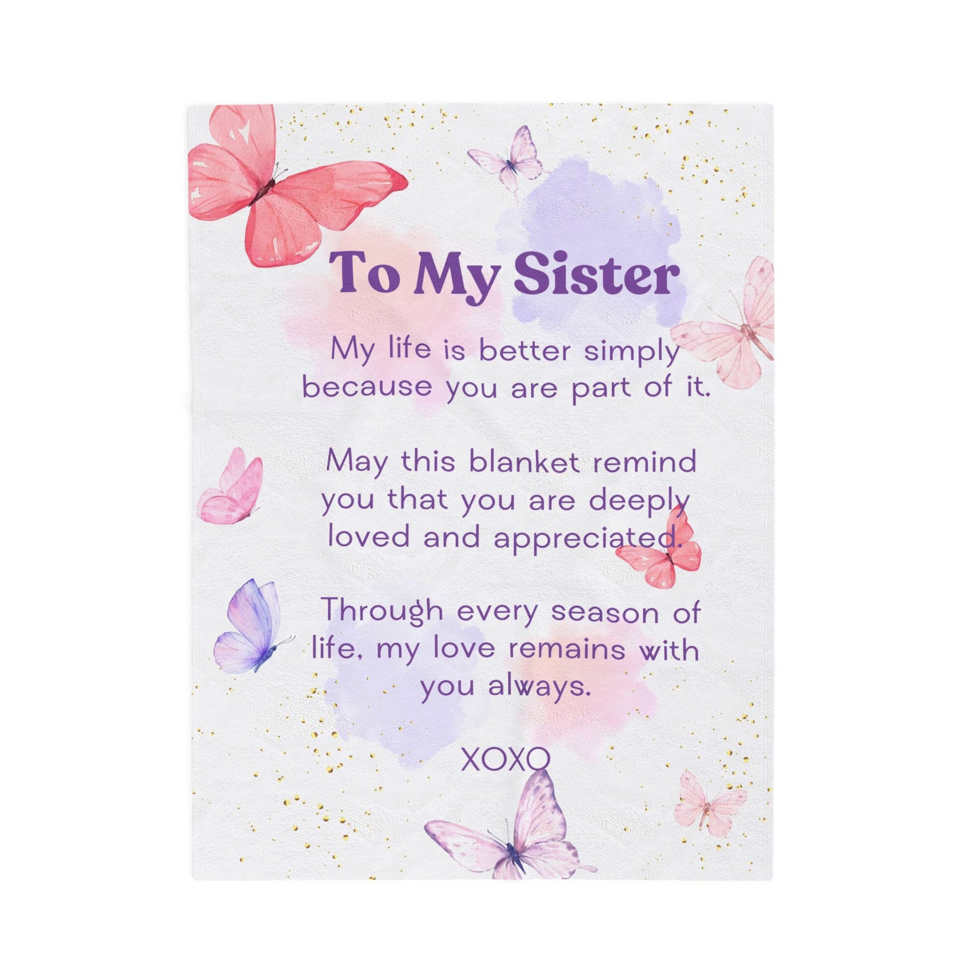 Sister Velveteen Plush Blanket - Sentimental Butterflies & Heartfelt Message