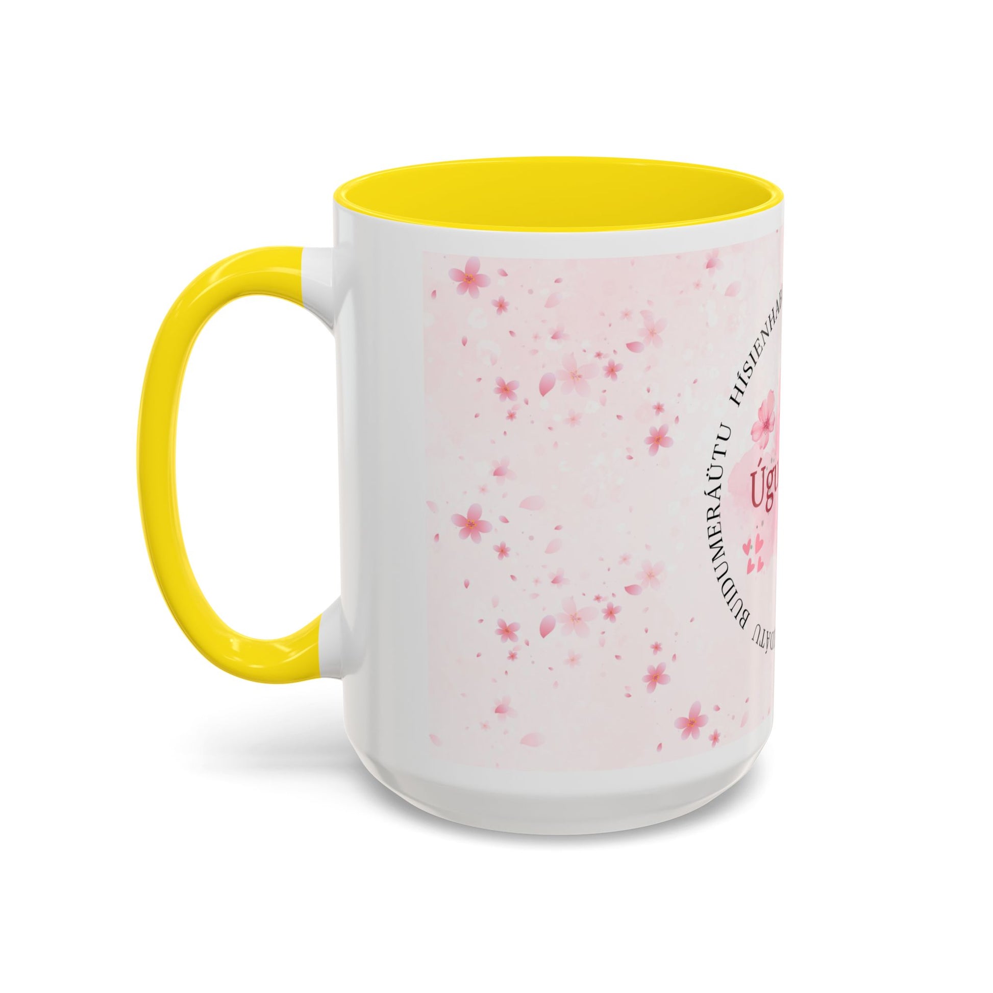 Uguchuru Accent Coffee Mug – Floral Pink Heart Design (11/15oz)