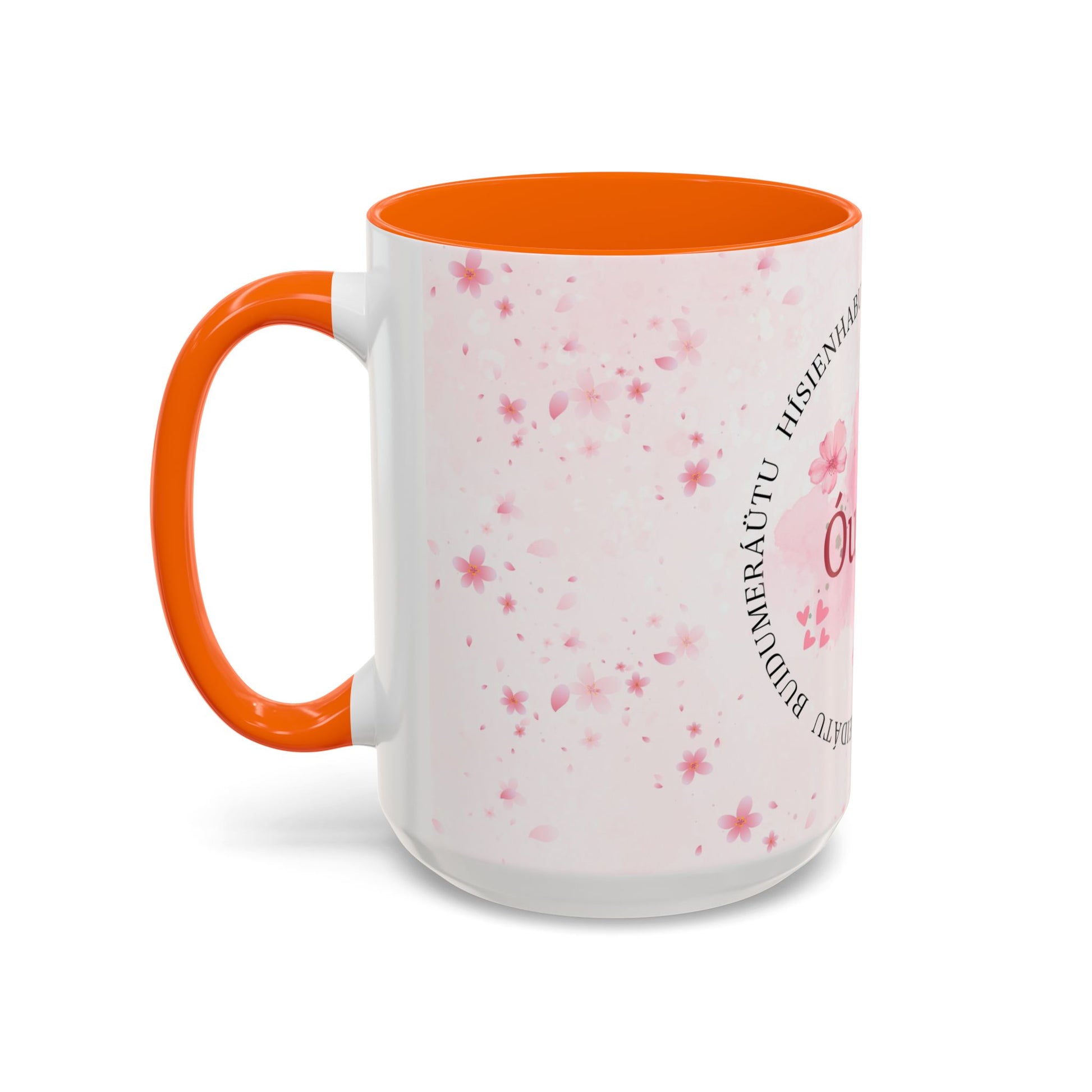 Óufuri Pink Floral Accent Coffee Mug — Sakura-Inspired Ceramic Cup (11/15oz)