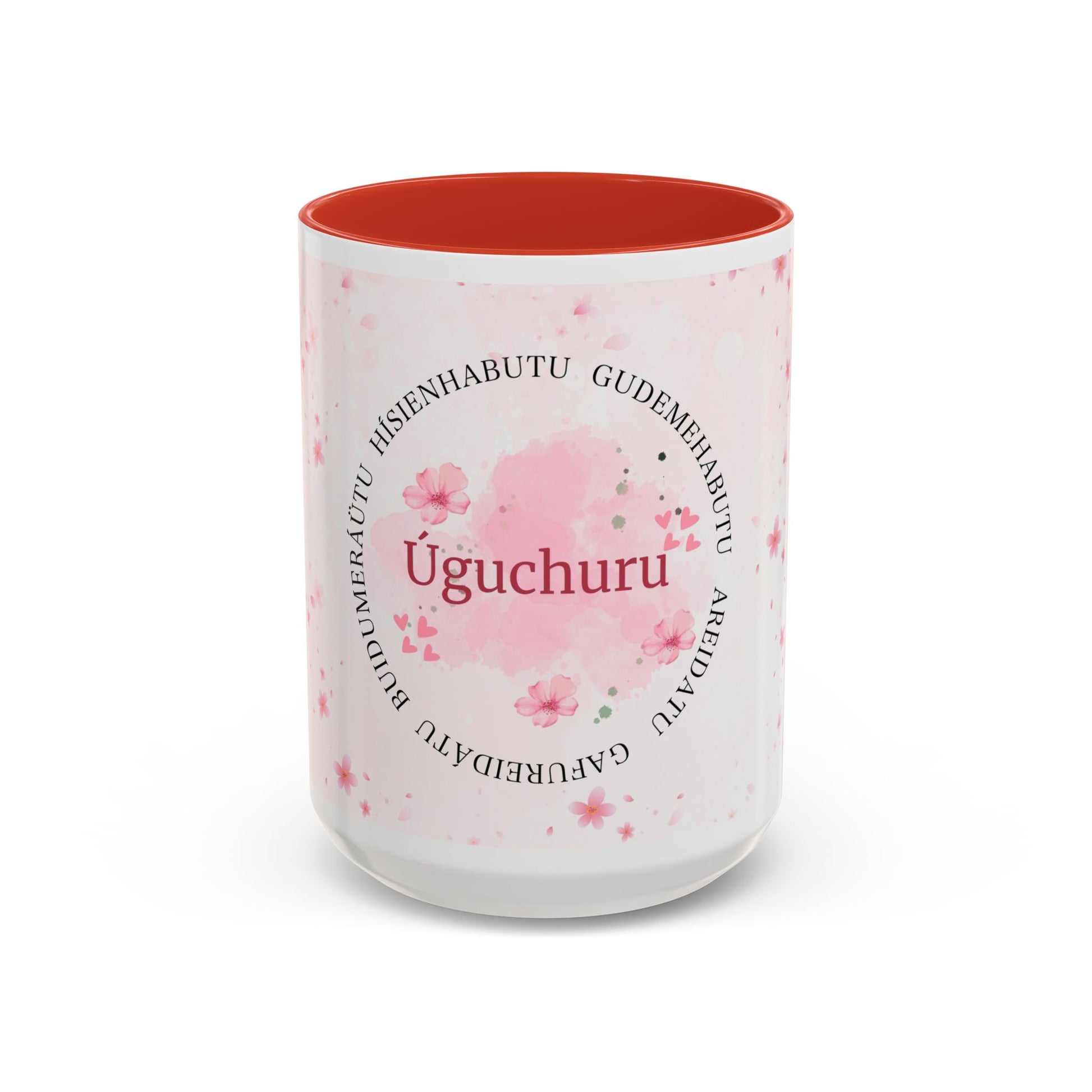 Uguchuru Accent Coffee Mug – Floral Pink Heart Design (11/15oz)