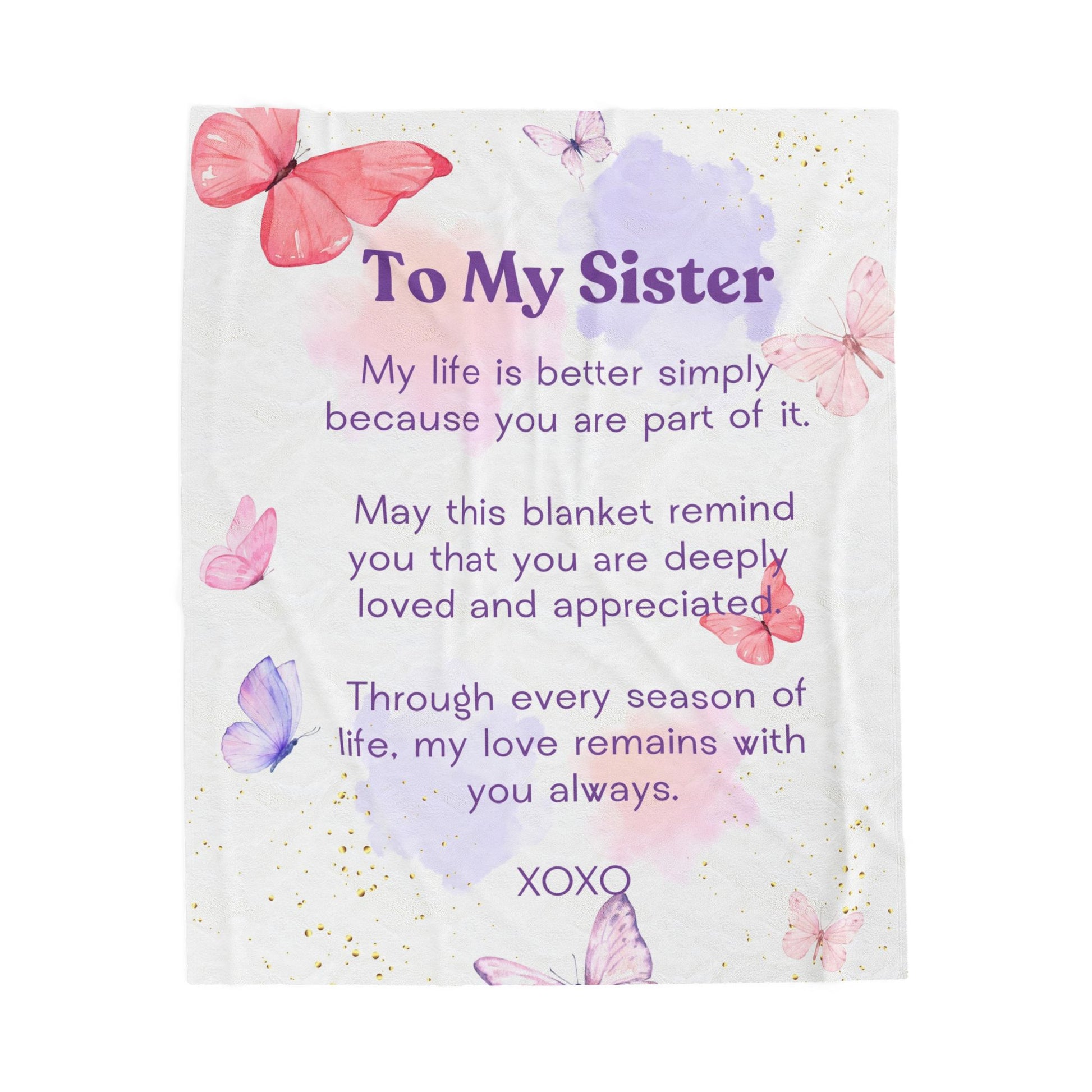 Sister Velveteen Plush Blanket - Sentimental Butterflies & Heartfelt Message