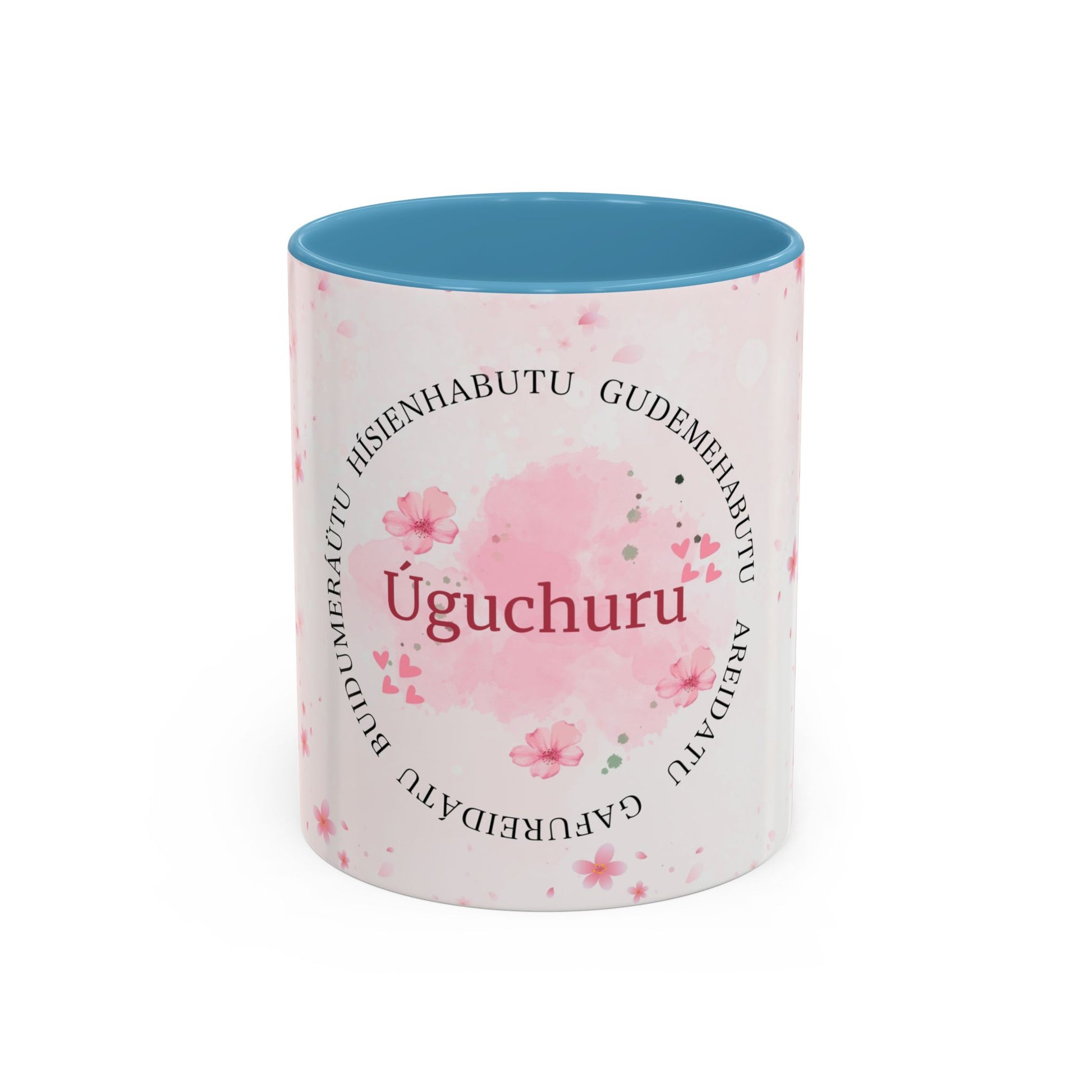 Uguchuru Accent Coffee Mug – Floral Pink Heart Design (11/15oz)