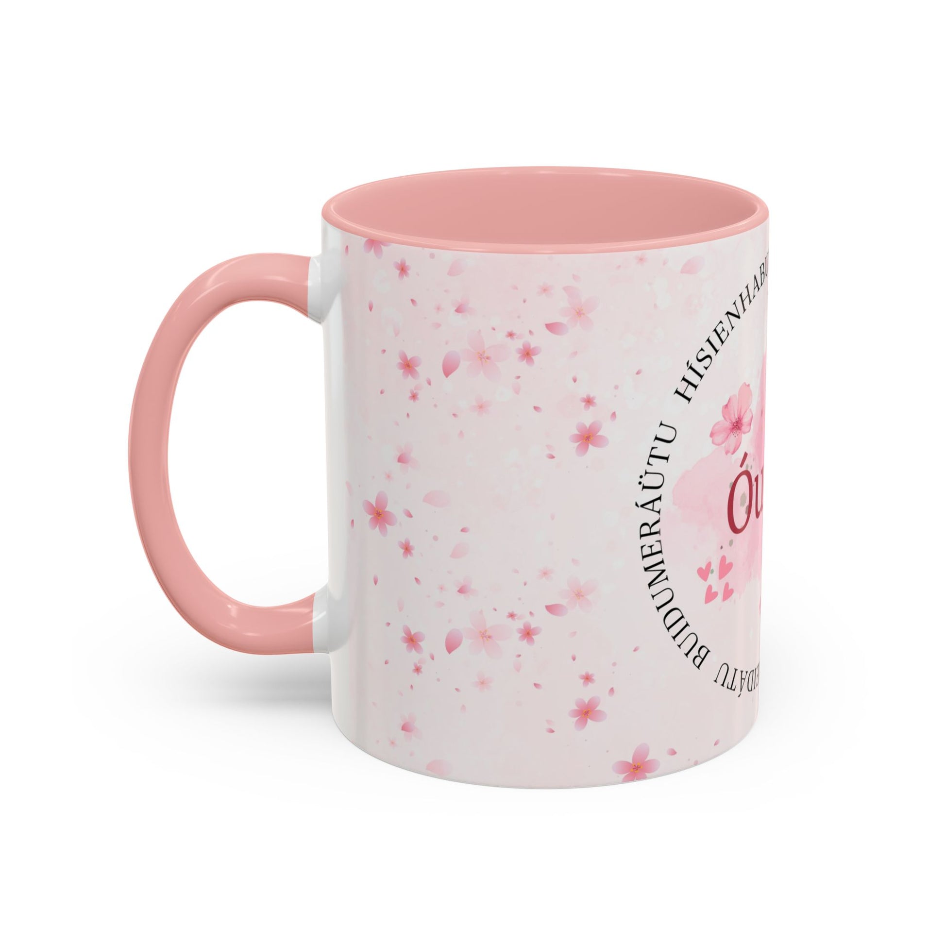 Óufuri Pink Floral Accent Coffee Mug — Sakura-Inspired Ceramic Cup (11/15oz)
