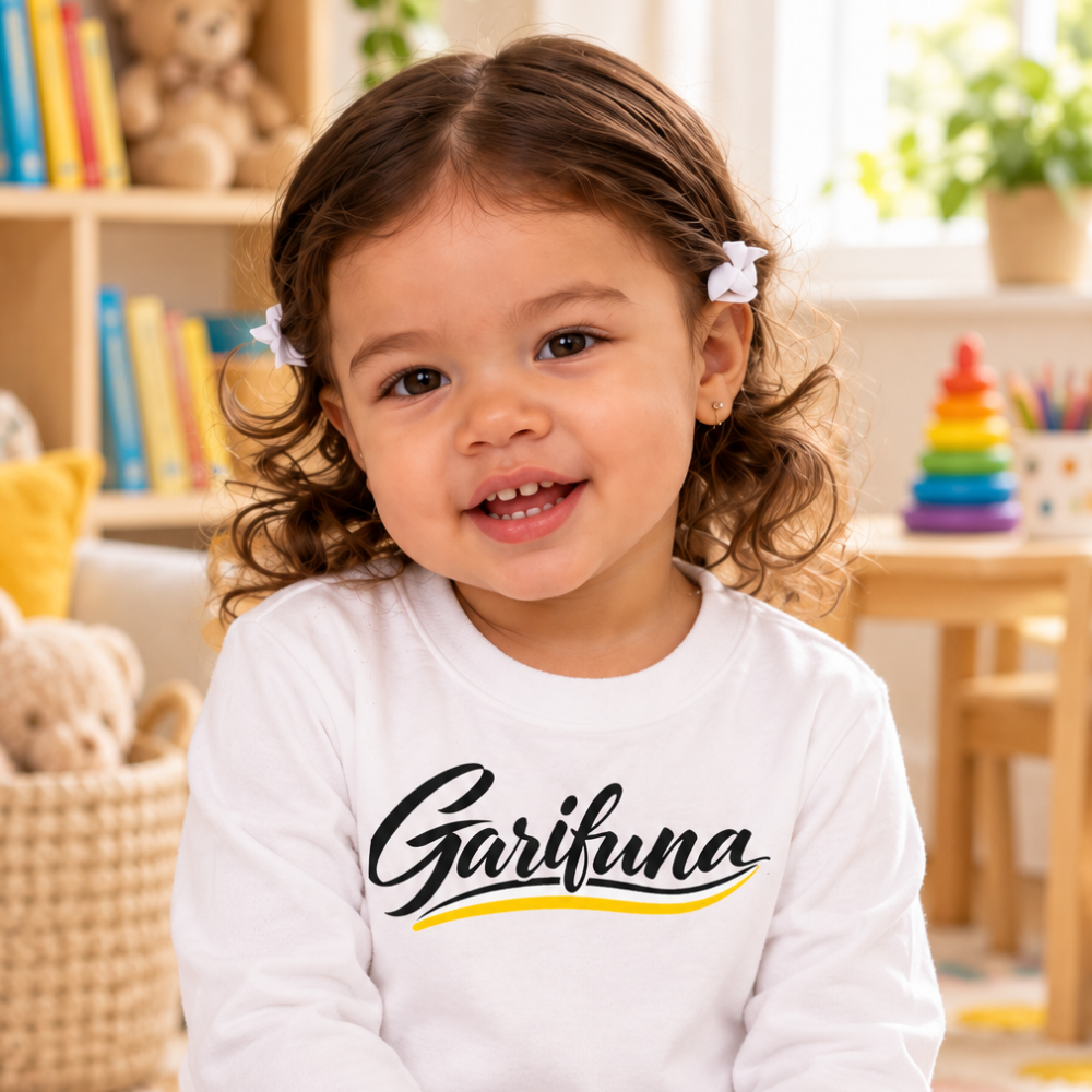Garifuna Script Toddler Long Sleeve Tee — Kids Cultural Heritage Shirt
