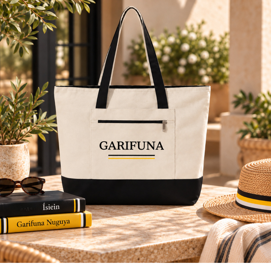Garifuna Canvas Tote Bag – Zippered Eco-Friendly Market & Beach Tote